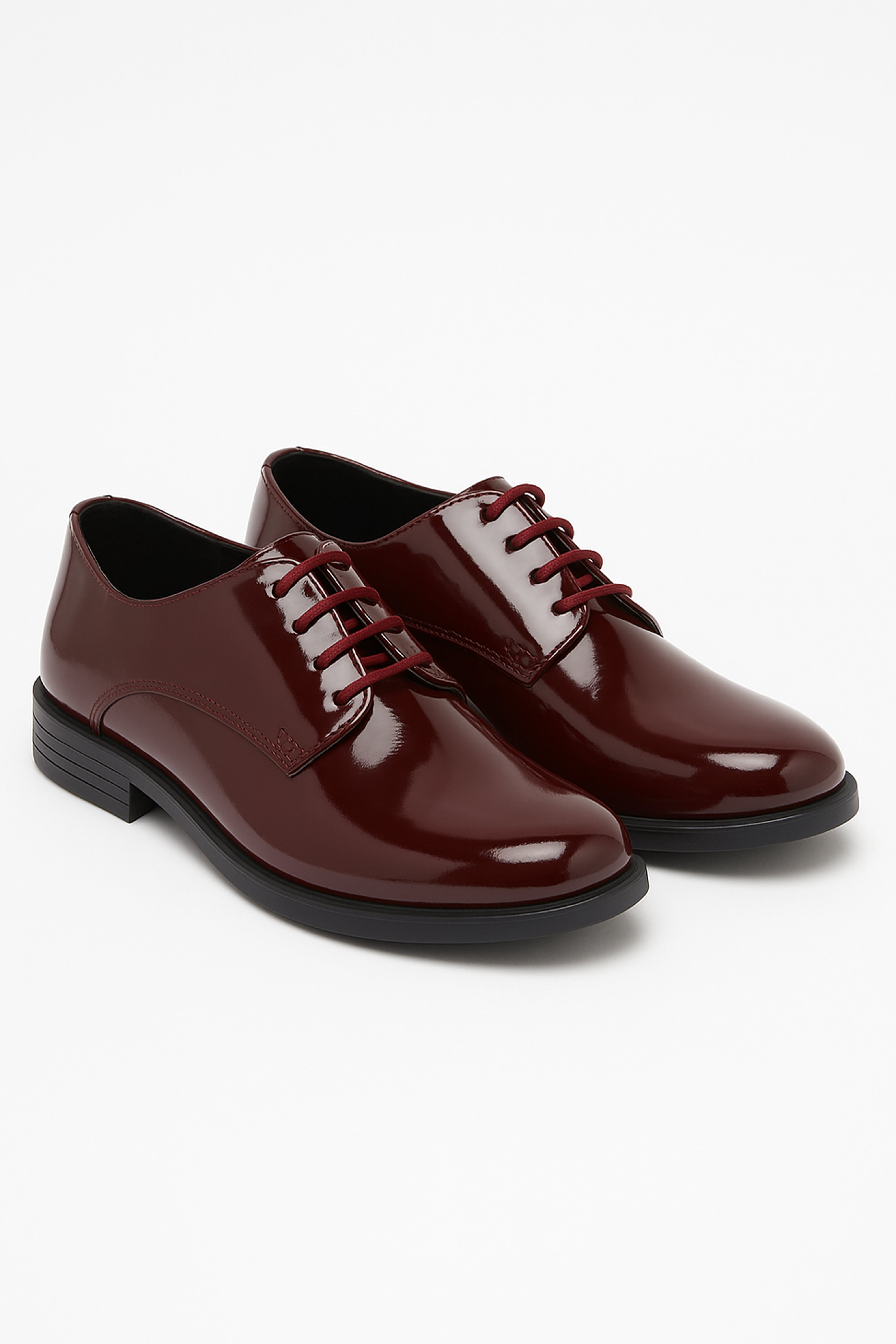 Boys Derby Patent Lace Up Formal Shoes - Burgundy Pair Side Picture