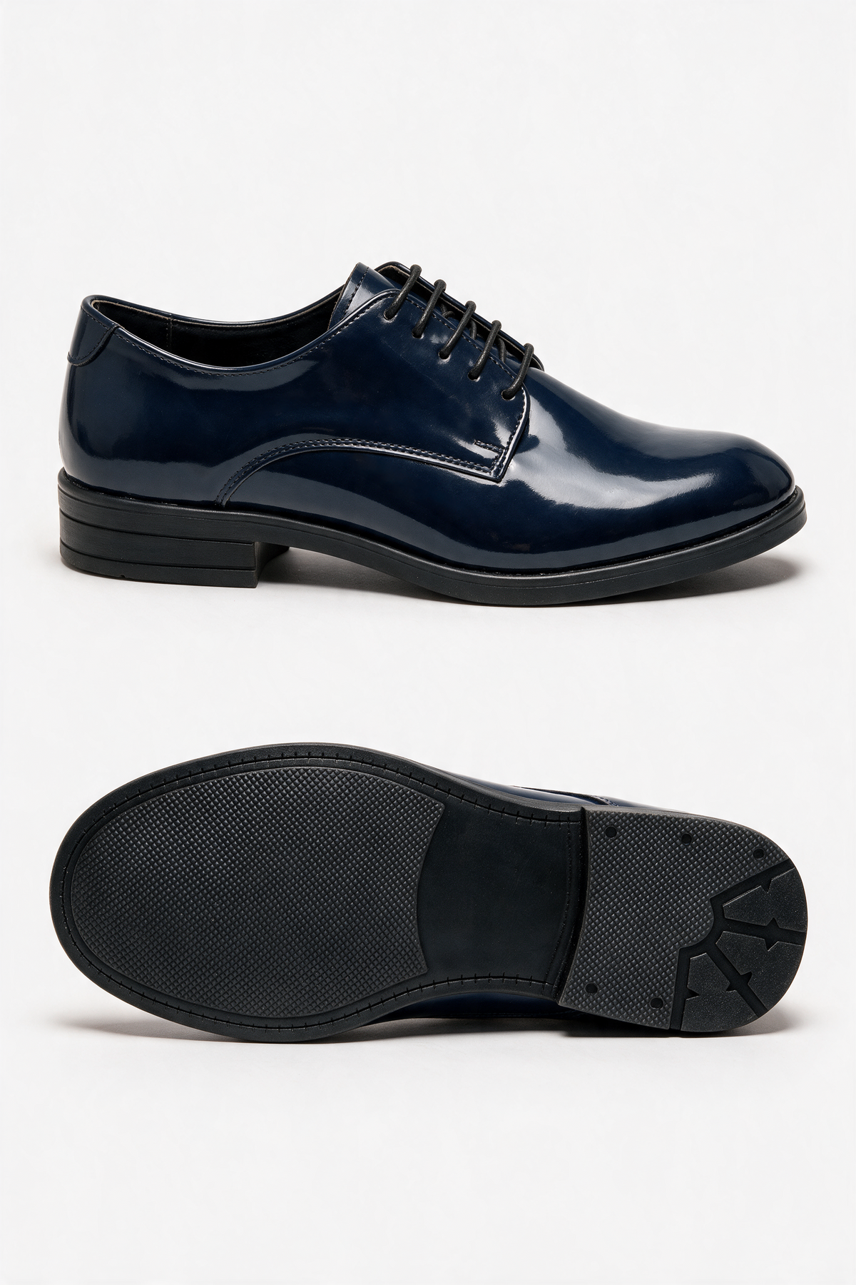 Boys Derby Patent Lace Up Formal Shoes - Navy