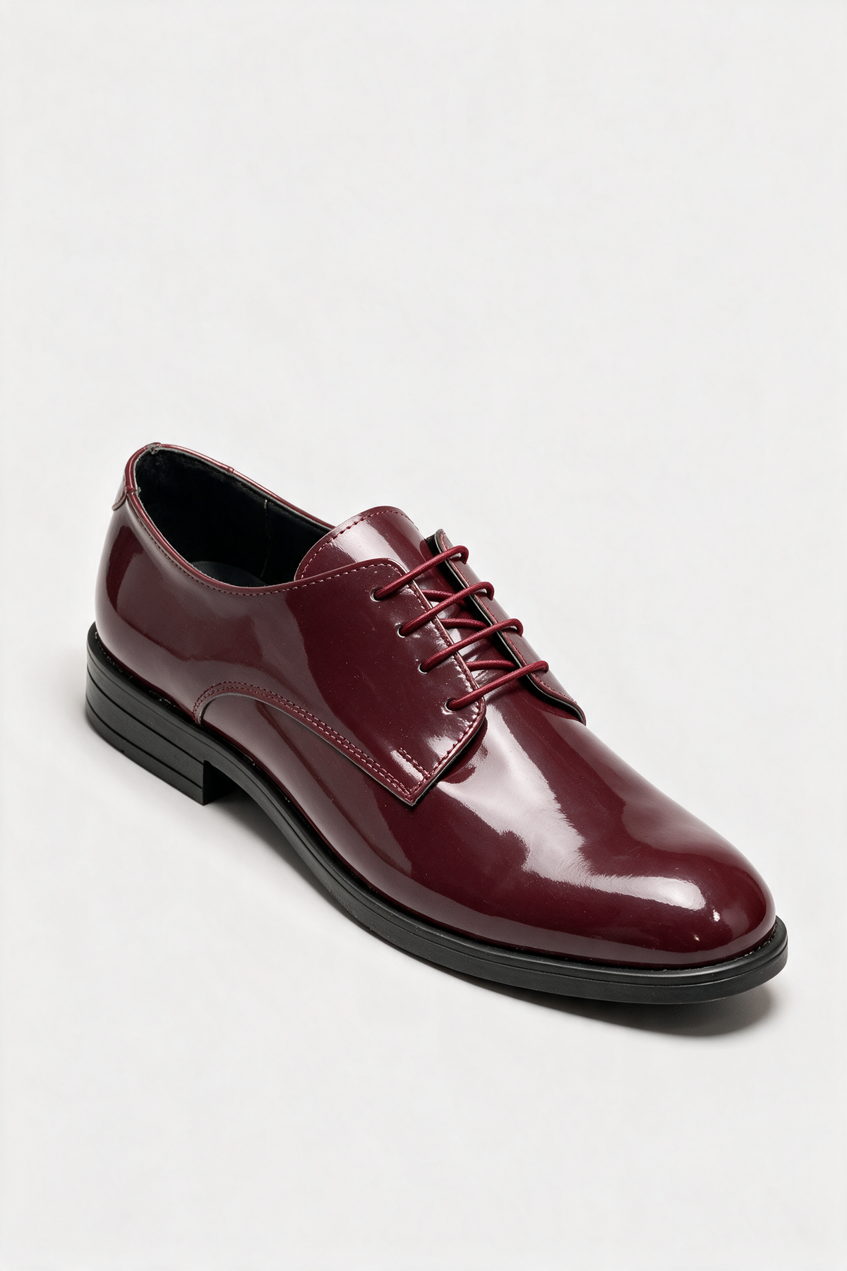 Boys Derby Patent Lace Up Formal Shoes - Wine