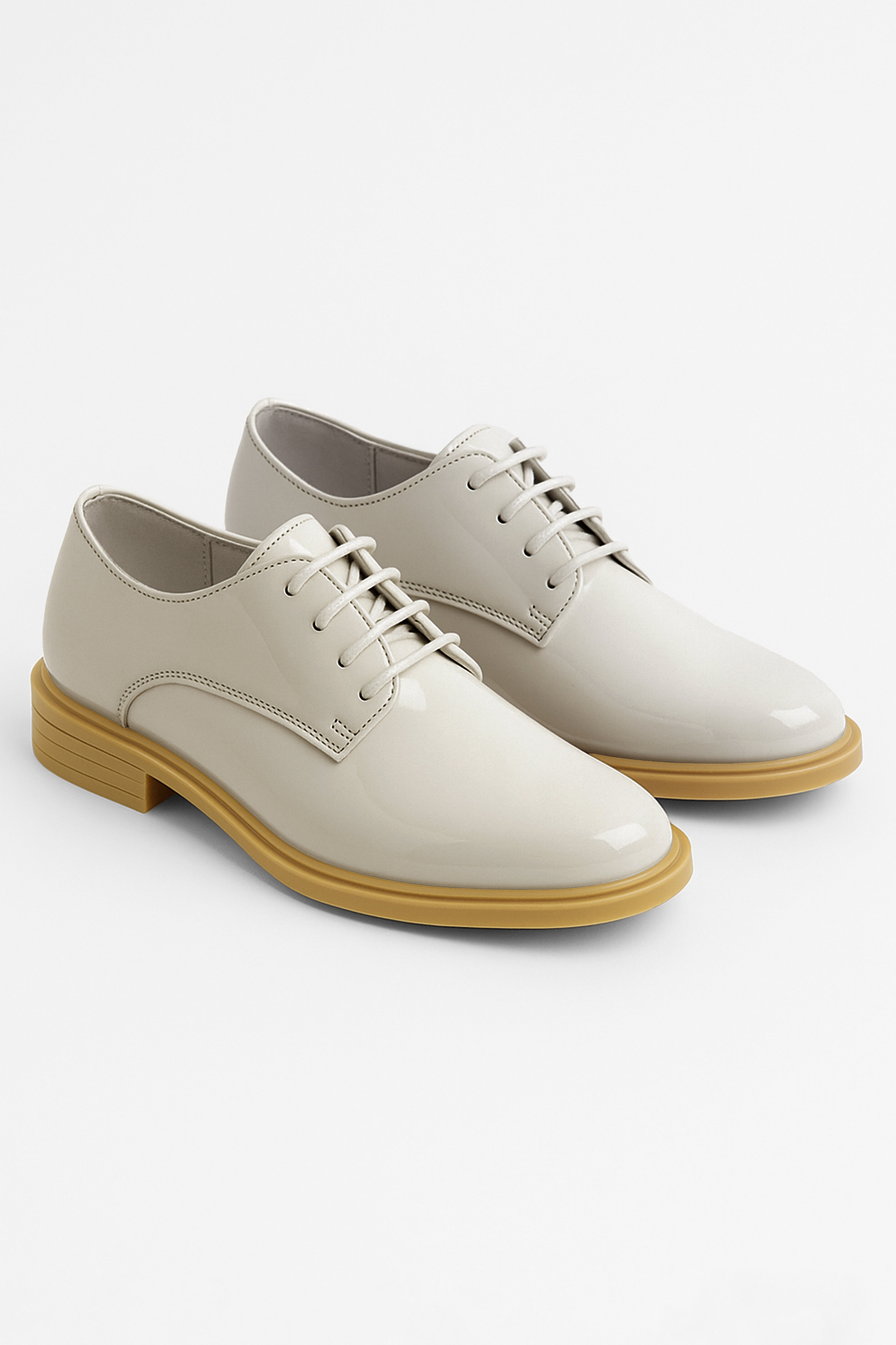 Boys Derby Patent Lace Up White Communion Shoes - Ivory Pair Side Picture