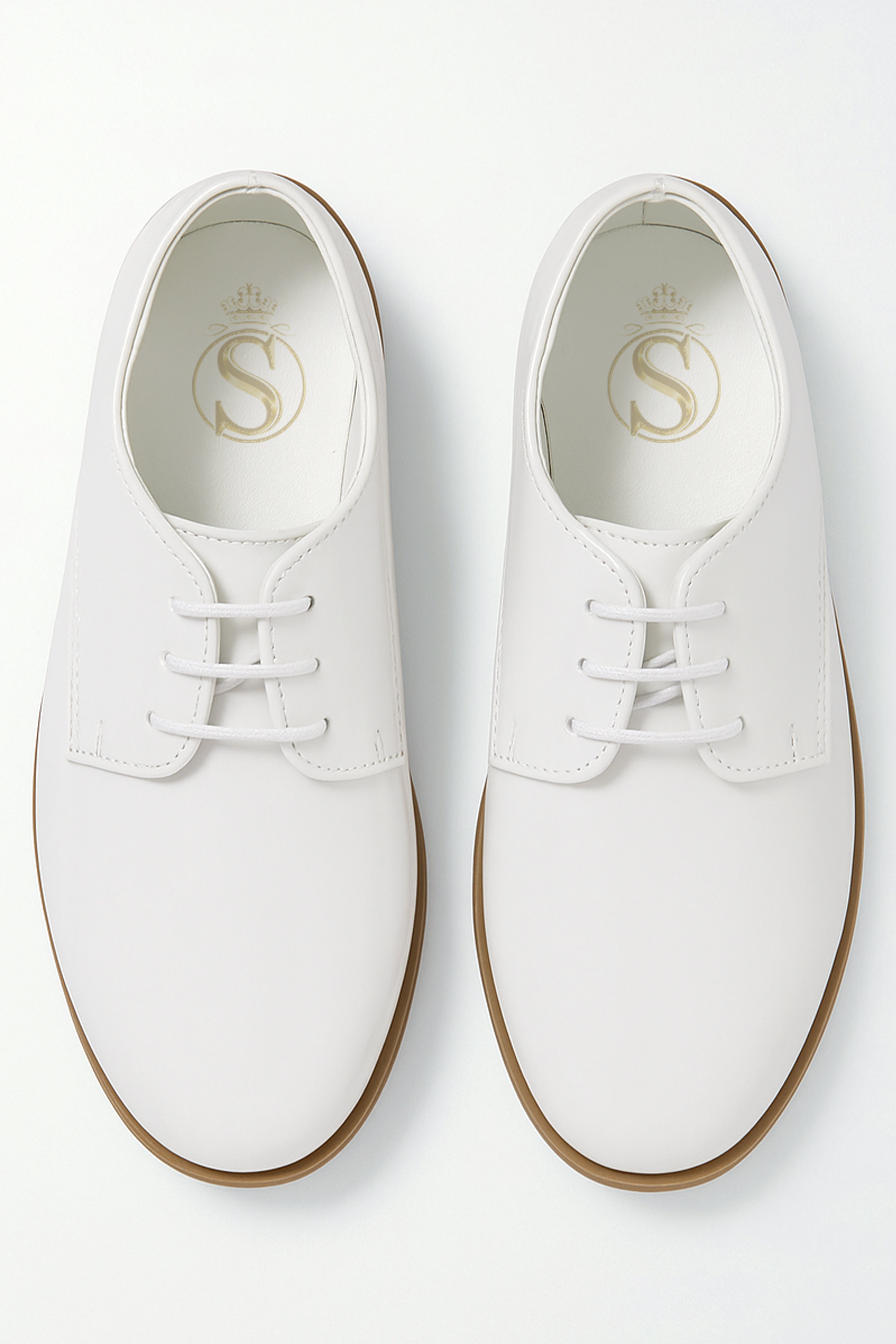 Boys Derby Patent Lace Up White Communion Shoes - White Front Picture