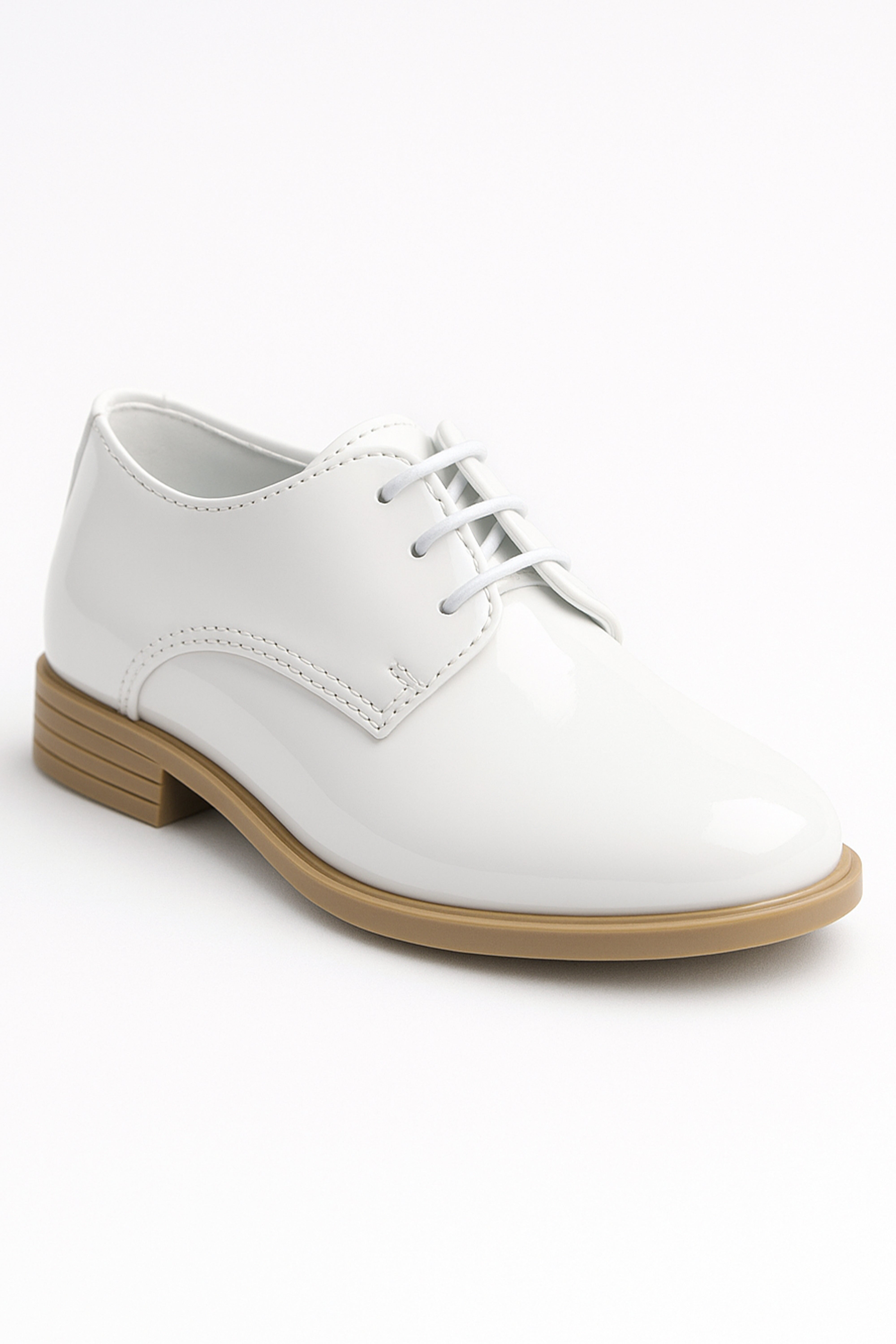 Boys Derby Patent Lace Up White Communion Shoes - White Side Picture