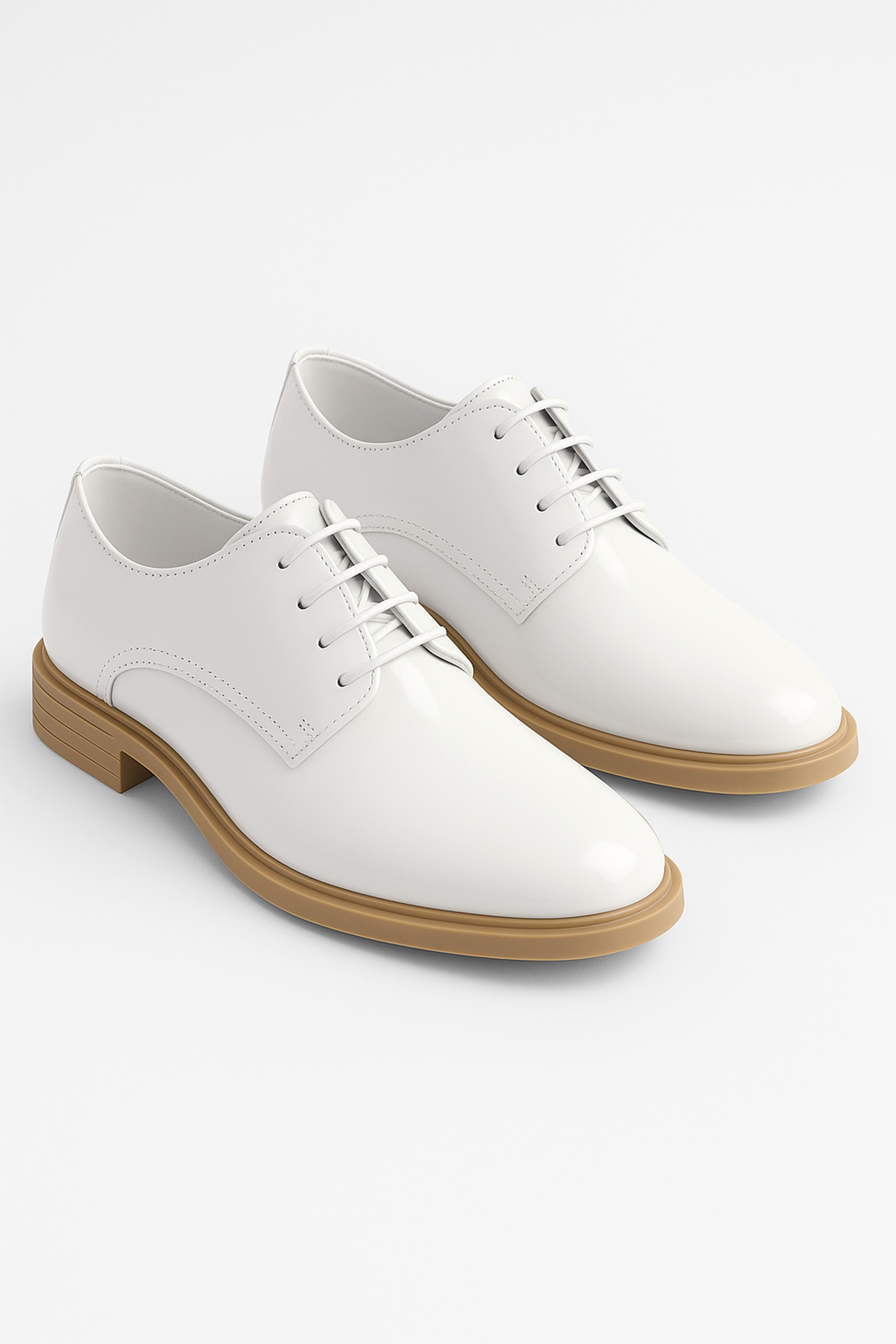 Boys Derby Patent Lace Up White Communion Shoes - White Pair Side Picture