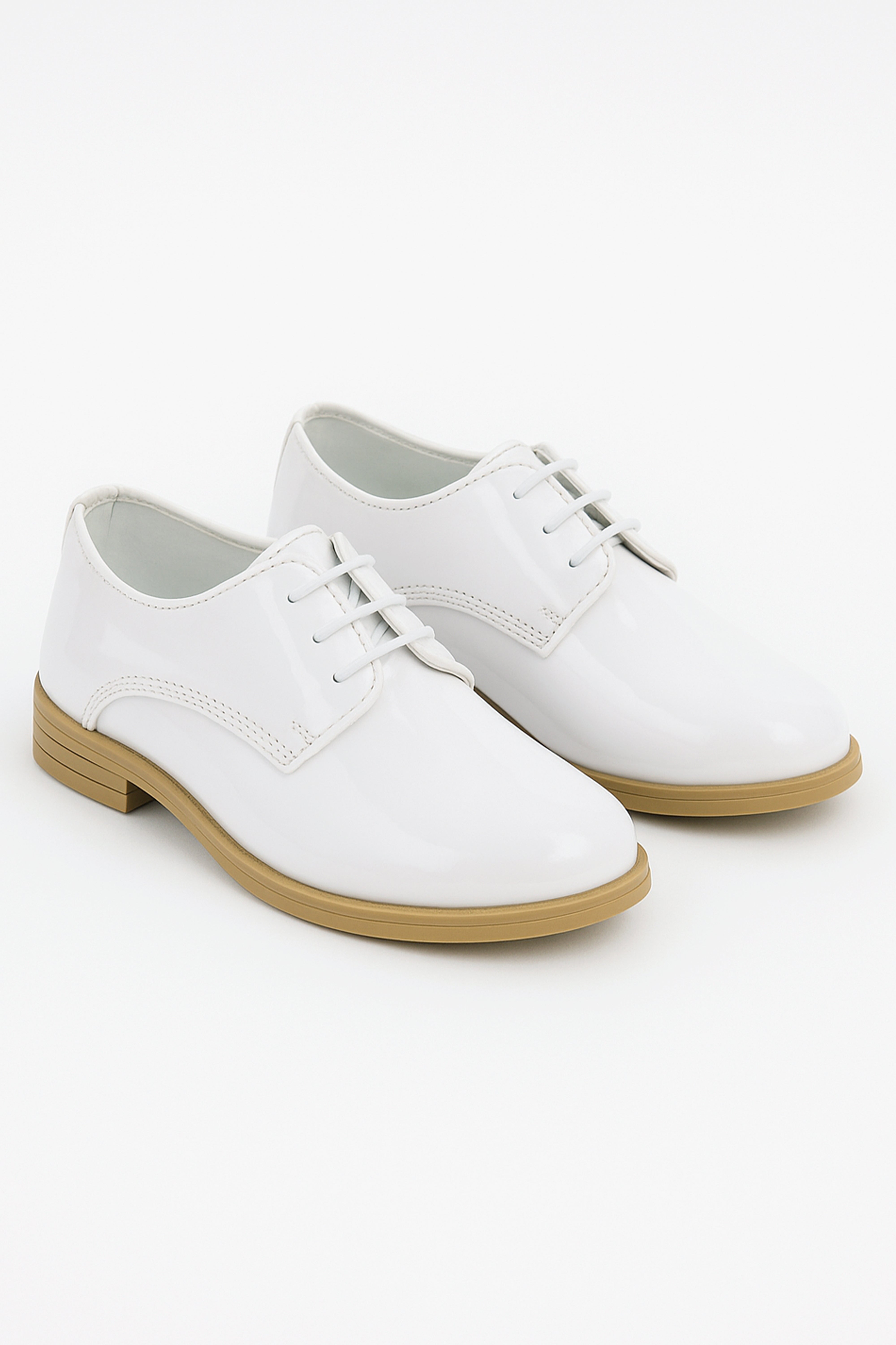 Boys Derby Patent Lace Up White Communion Shoes - White Pair Side Picture