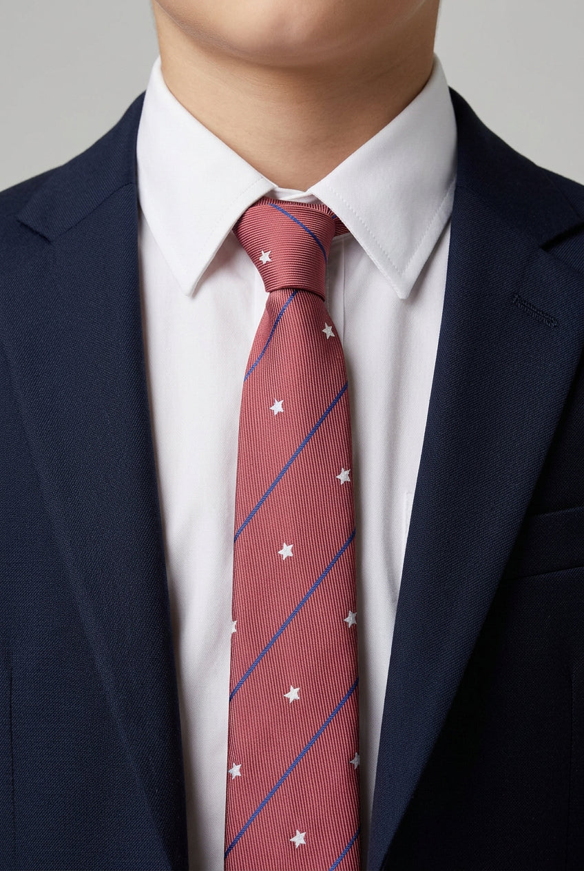 Boys Diagonal Striped Jacquard Slim Tie - Burgundy