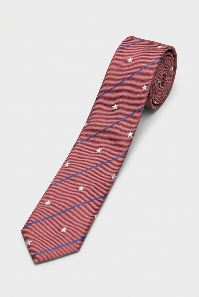 Boys Diagonal Striped Jacquard Slim Tie - Burgundy
