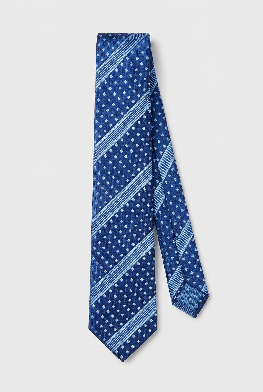 Boys Diagonal Striped Jacquard Slim Tie - Navy & Blue
