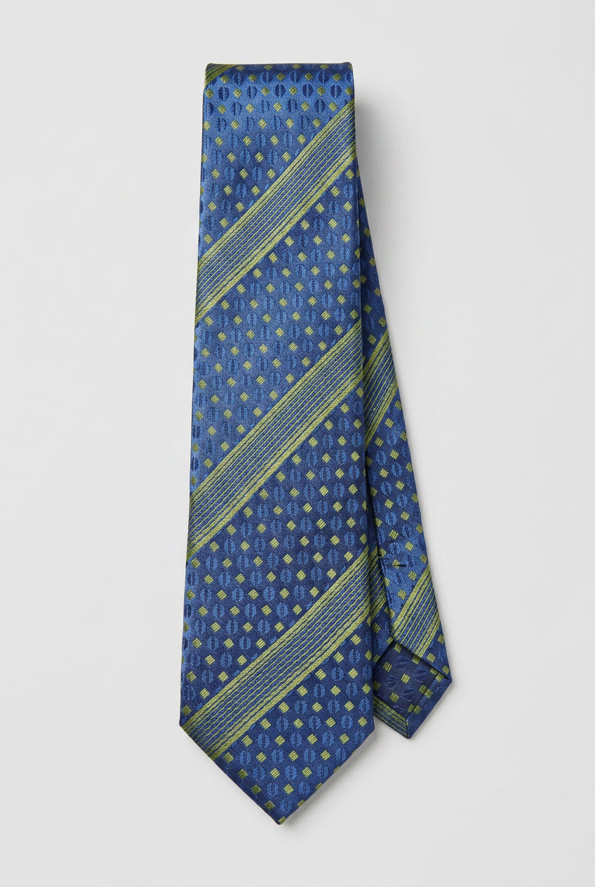Boys Diagonal Striped Jacquard Slim Tie - Navy & Green