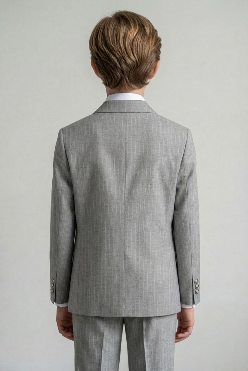 Boys Double-Breasted Pinstripe Suit - 3-Piece & 6-Piece Set - Grey