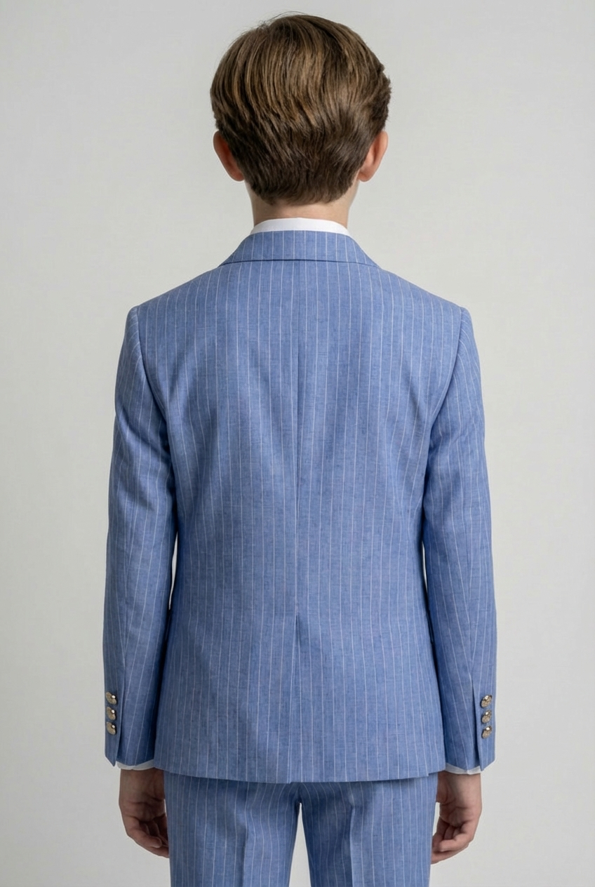 Boys Double-Breasted Pinstripe Suit - 3-Piece & 6-Piece Set - Sky Blue