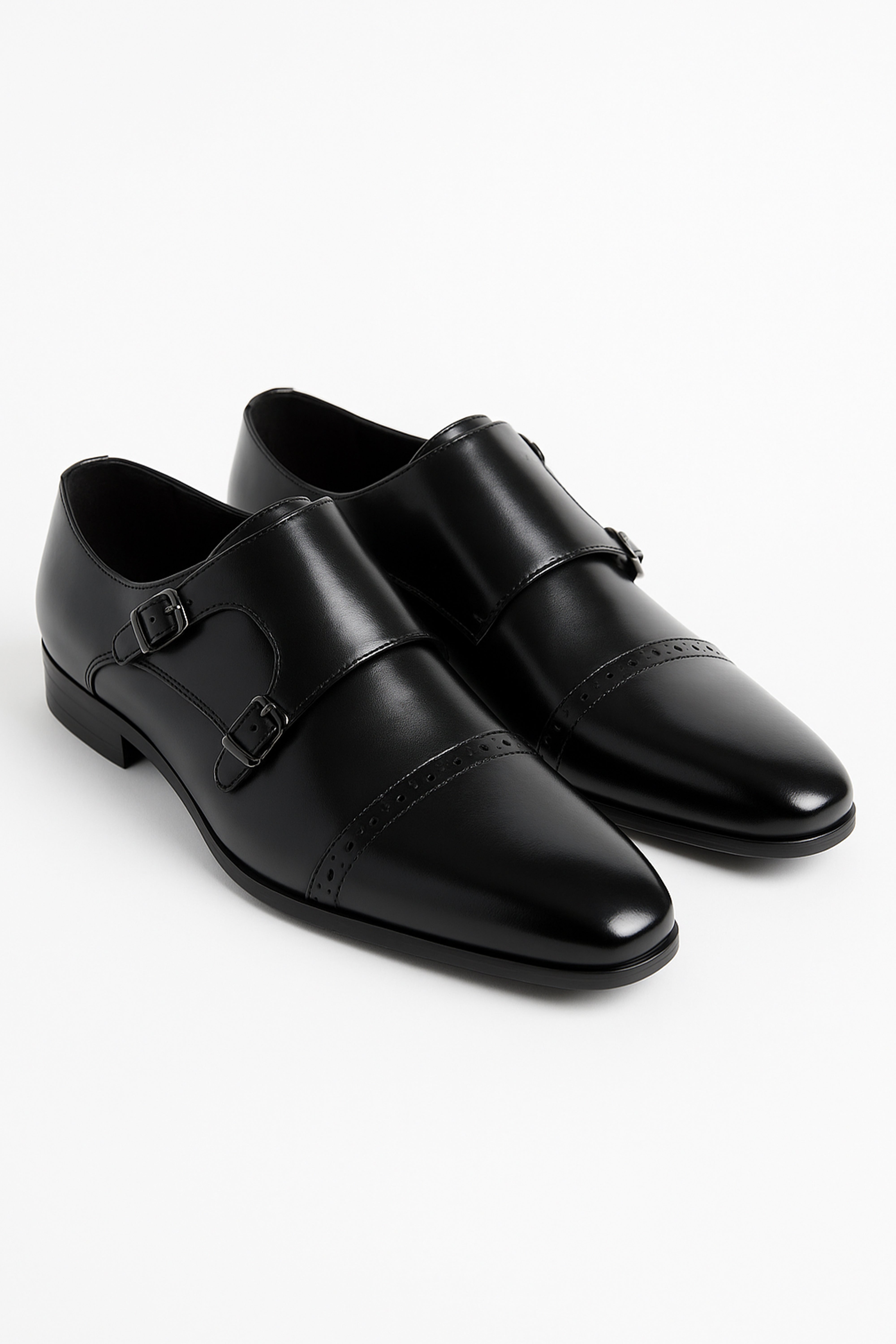 Boys Double Velcro Black Monk Shoes - Black Pair Side Picture