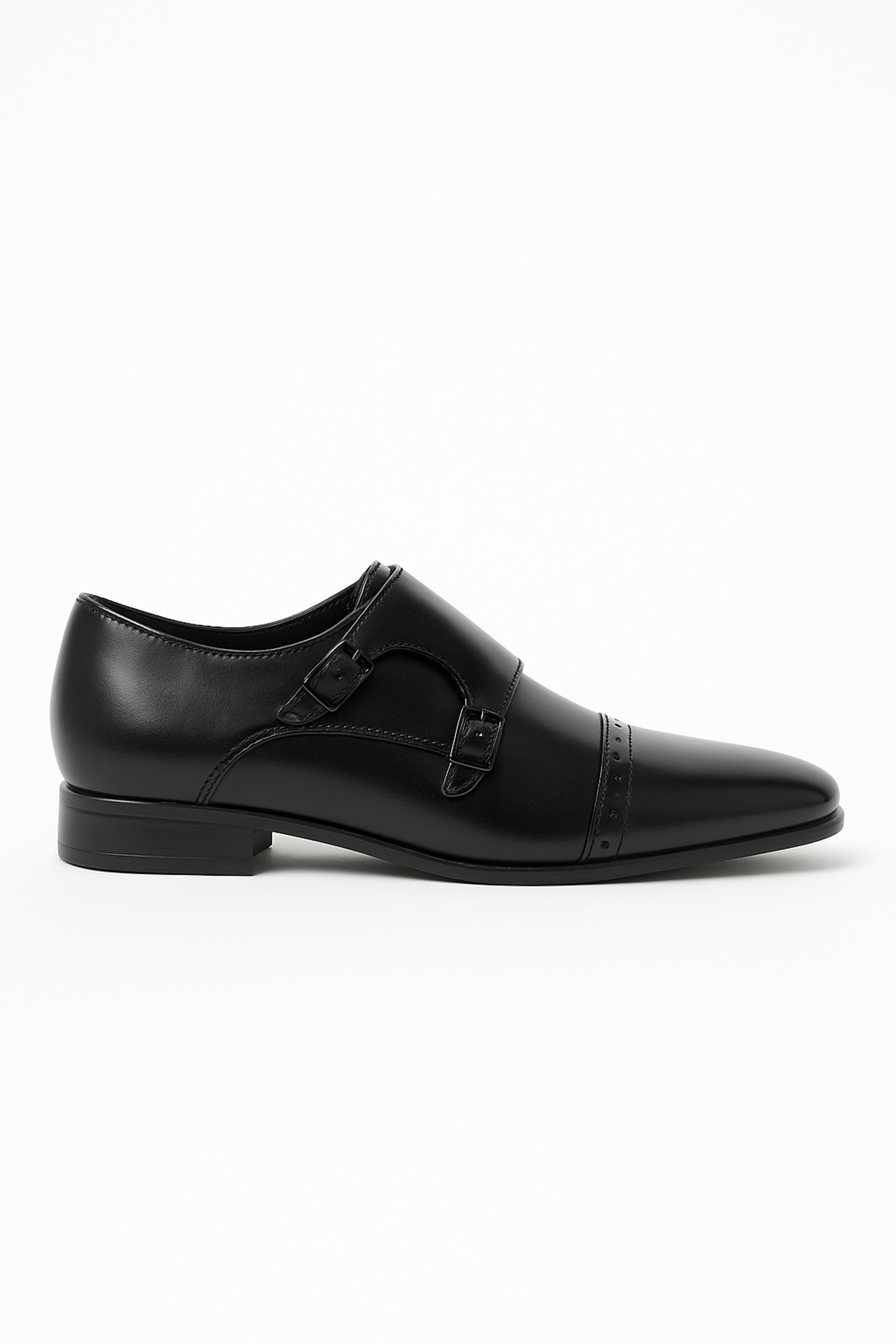 Boys Double Velcro Black Monk Shoes - Black