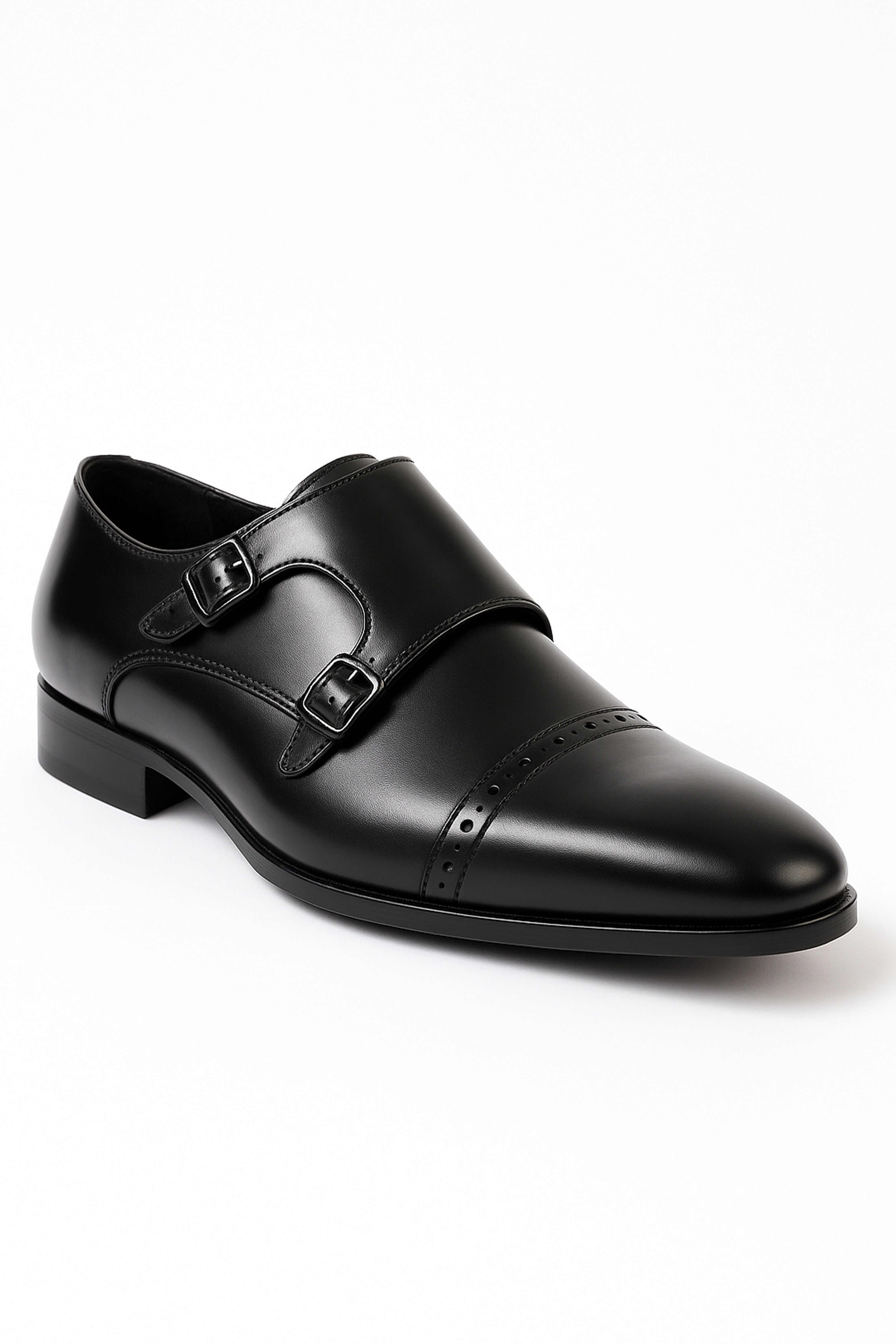 Boys Double Velcro Black Monk Shoes - Black Side Picture