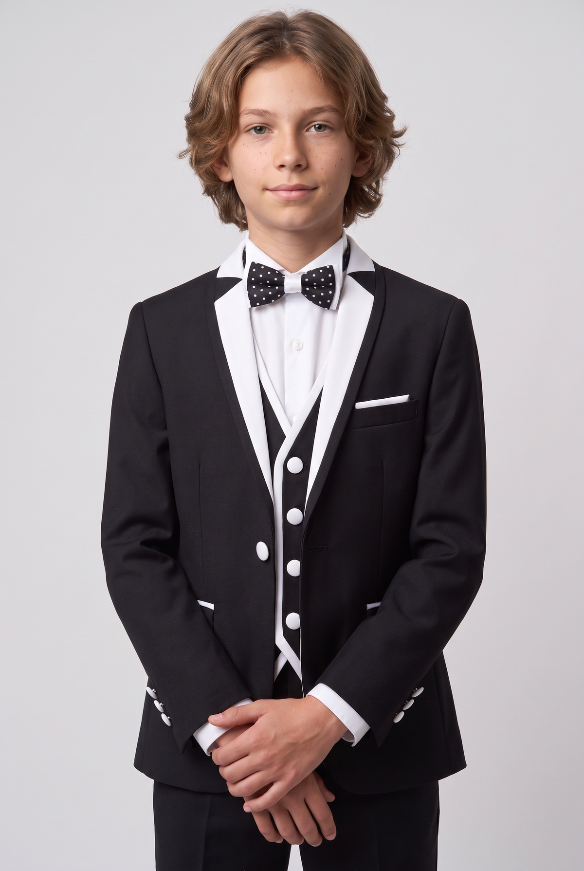 Boys Exclusive Piping Tuxedo Suit - Black - White