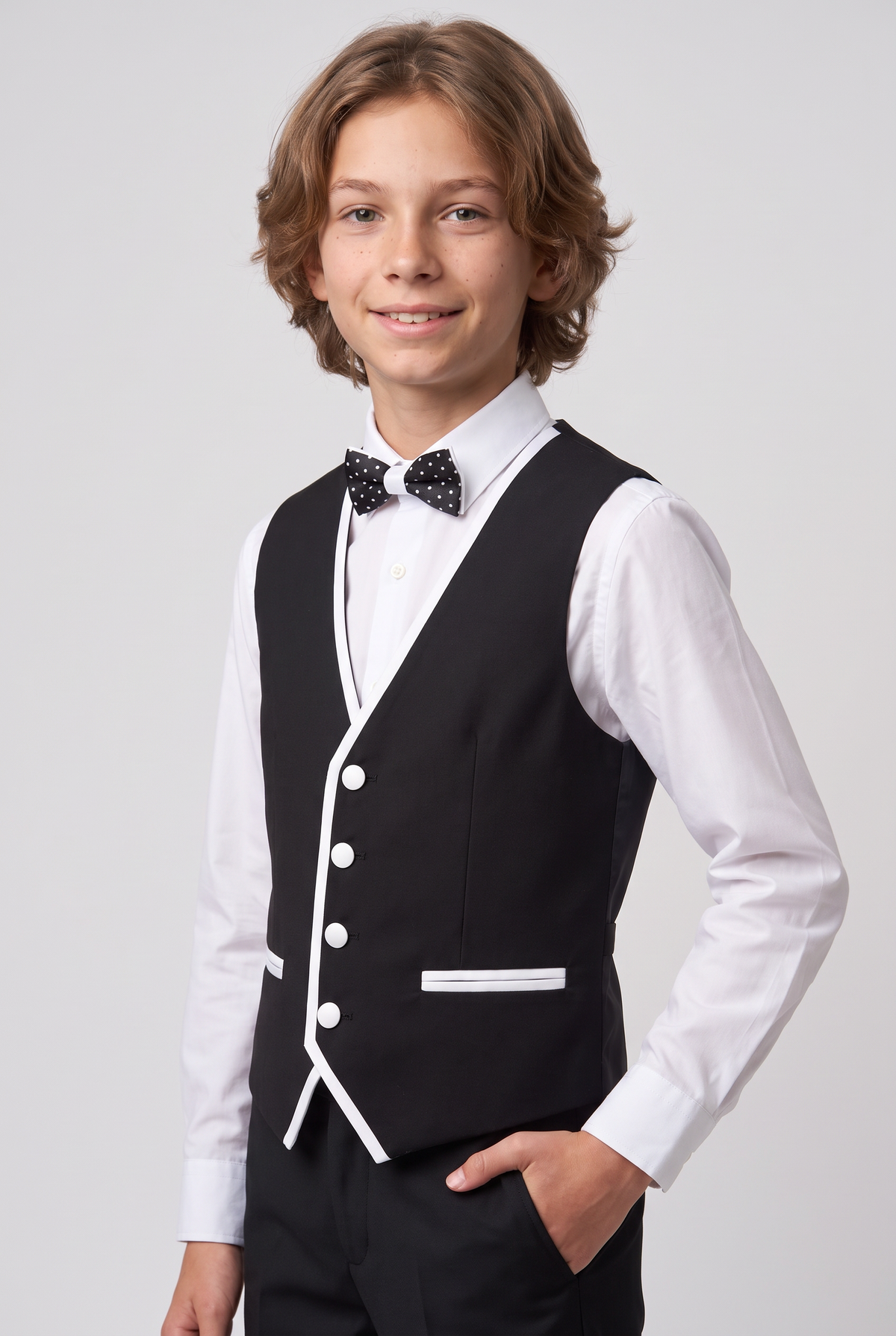 Boys Exclusive Piping Tuxedo Suit - Black - White
