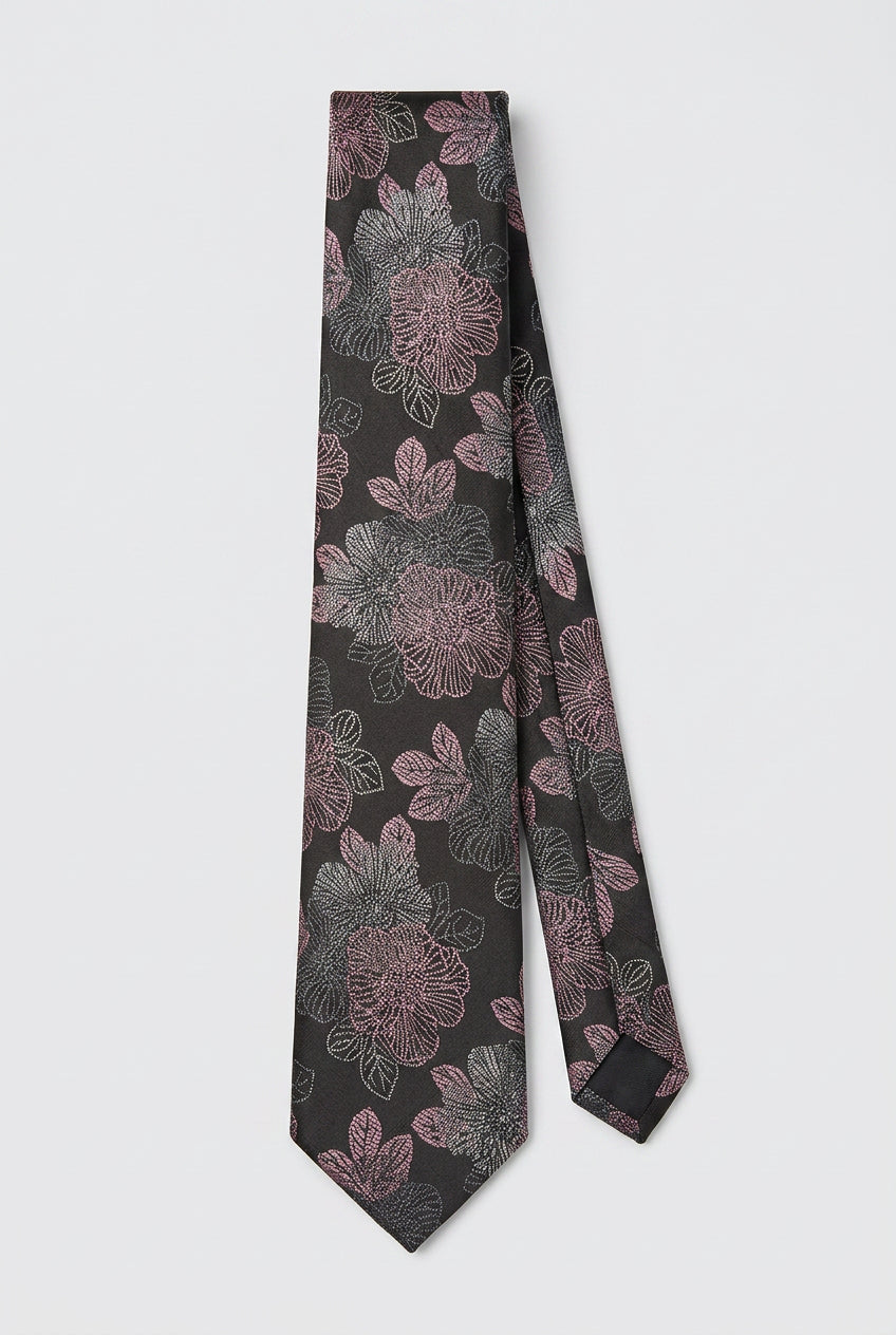 Boys Floral Jacquard Slim Tie - Black