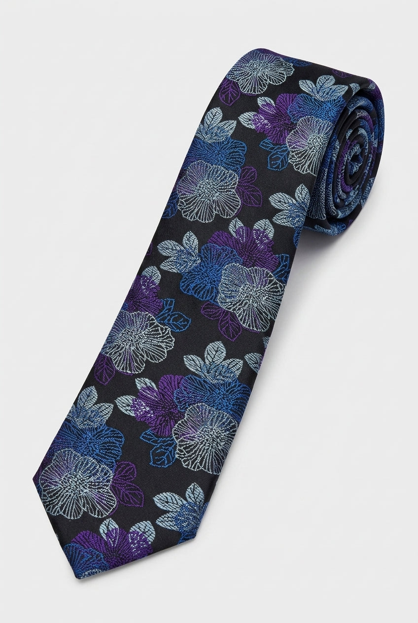 Boys Floral Jacquard Slim Tie - Navy