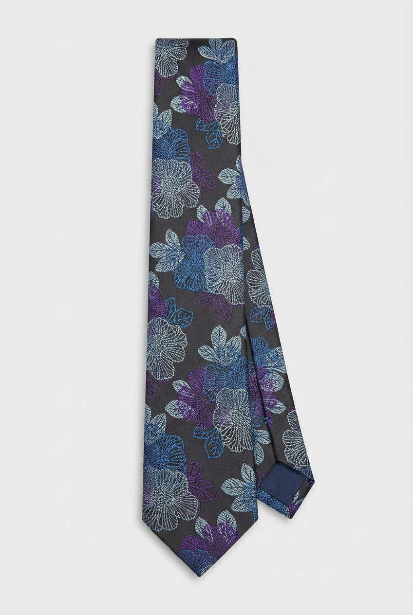 Boys Floral Jacquard Slim Tie - Navy