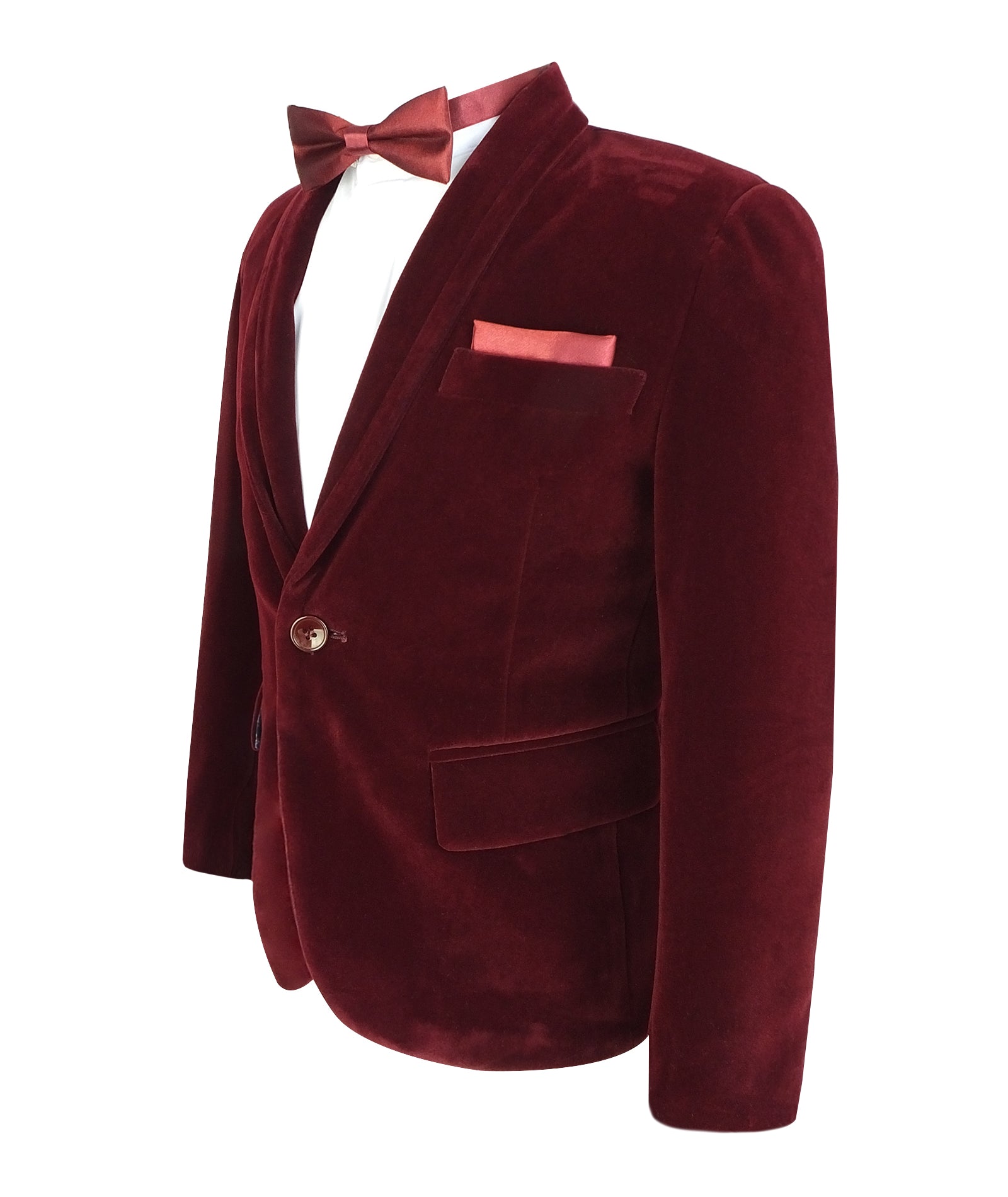 Boys Formal Velvet Blazer Jacket - Burgundy Side Picture