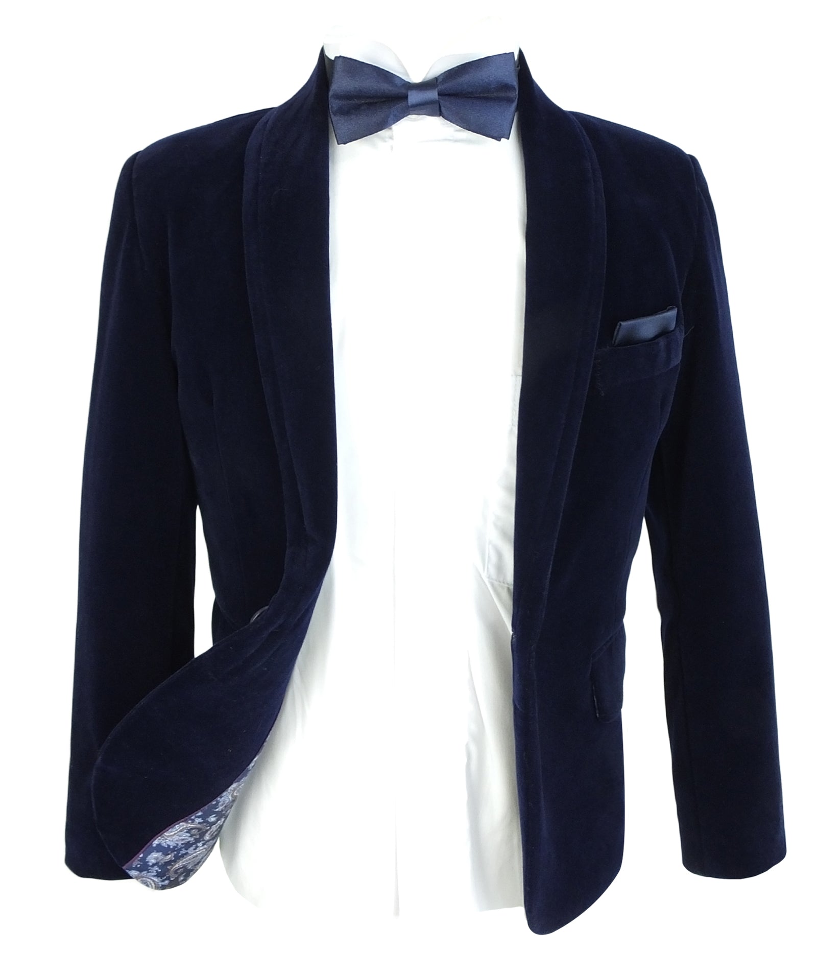 Boys Formal Velvet Blazer Jacket - Navy Blue Front Open Picture
