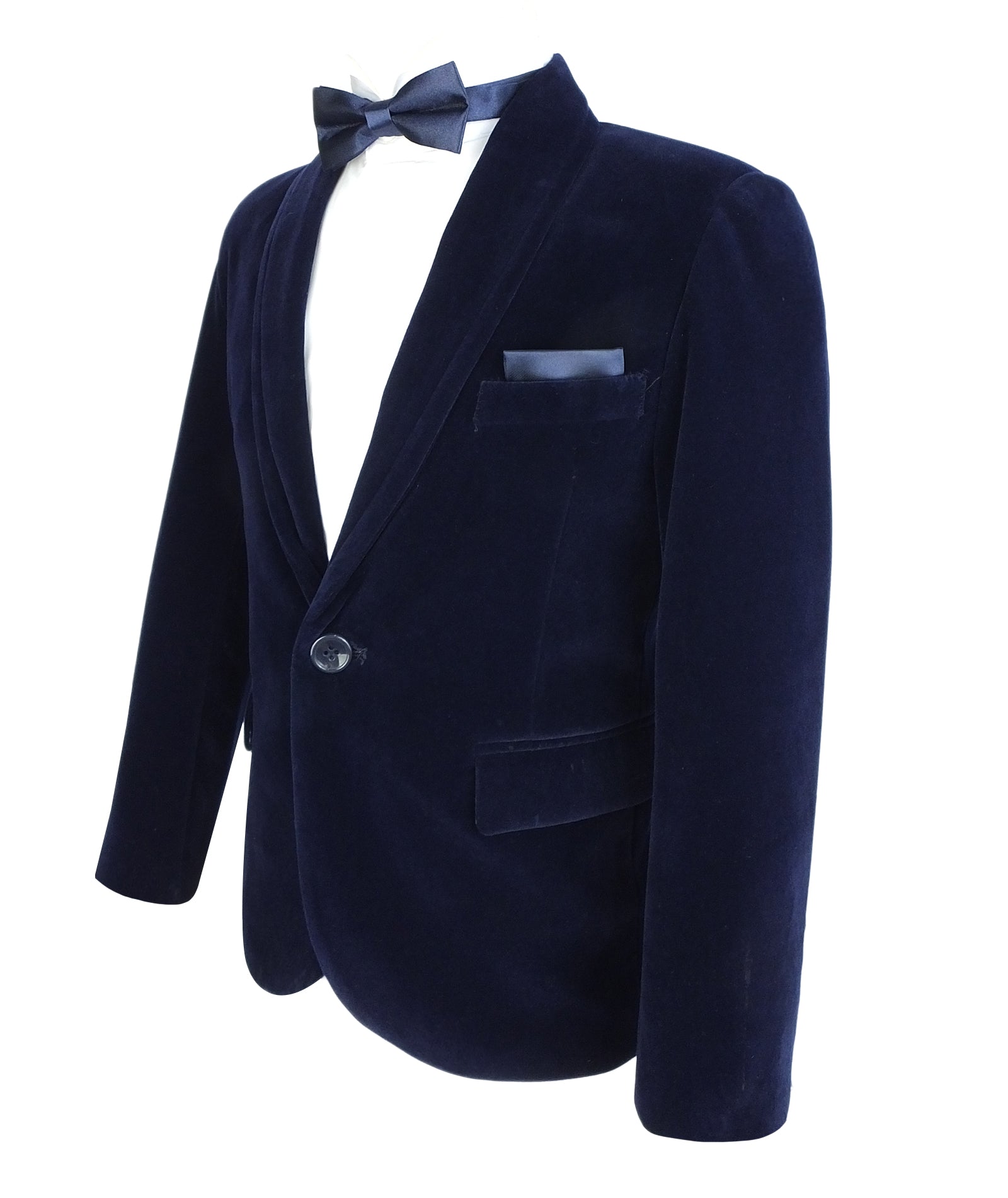 Boys Formal Velvet Blazer Jacket - Navy Blue Side Picture