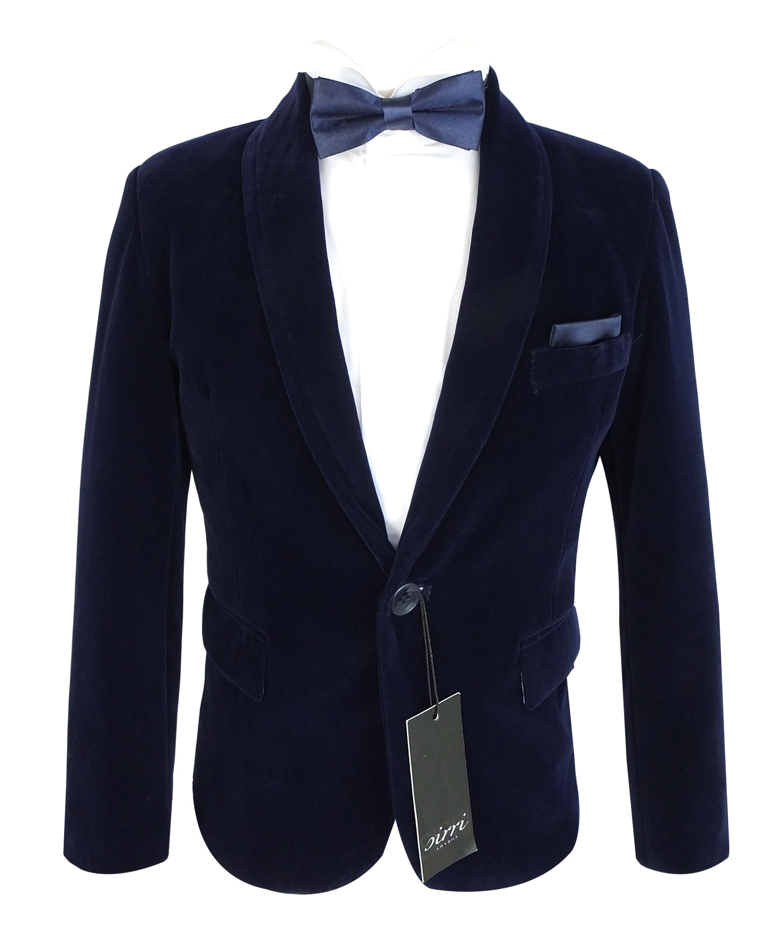Boys Formal Velvet Blazer Jacket - Navy Blue Front Picture