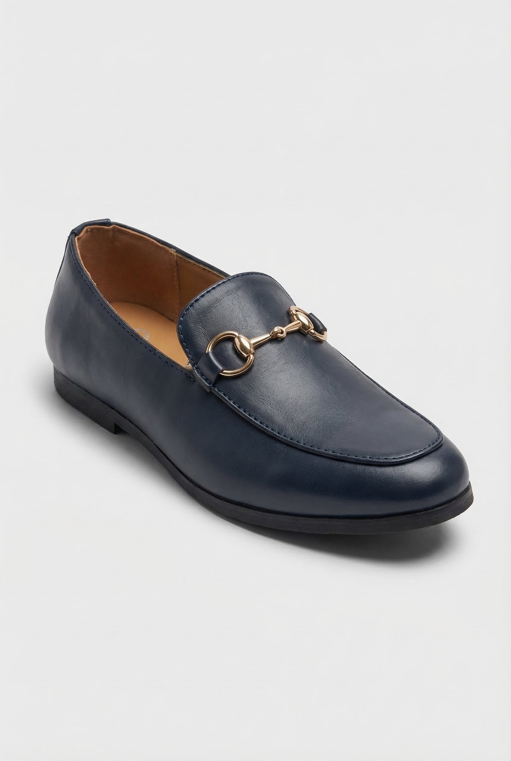 Boys Gold Horsebit Loafer Dress Shoes - Asher Navy Side Picture