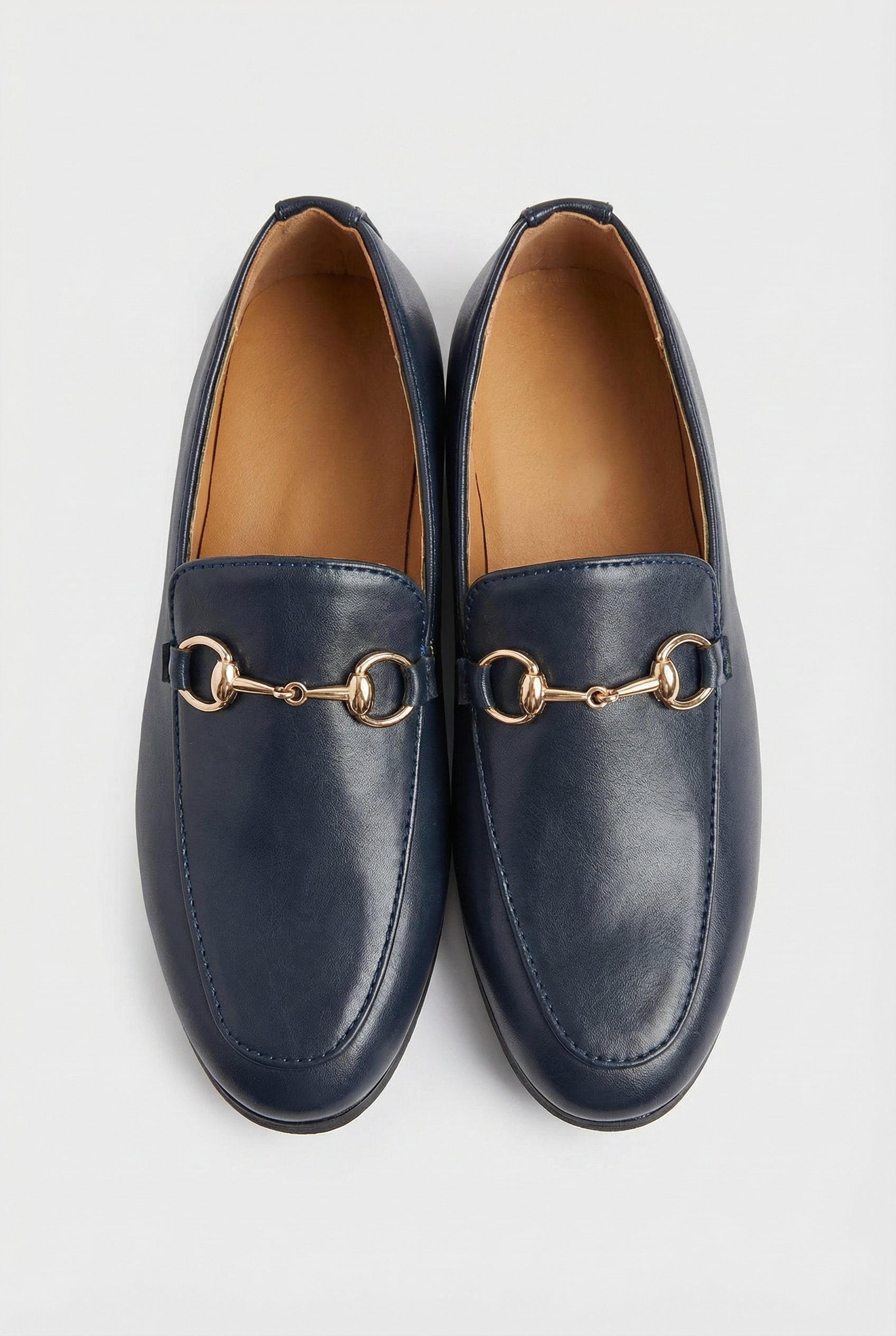 Boys Gold Horsebit Loafer Dress Shoes - Asher Navy Front Picture