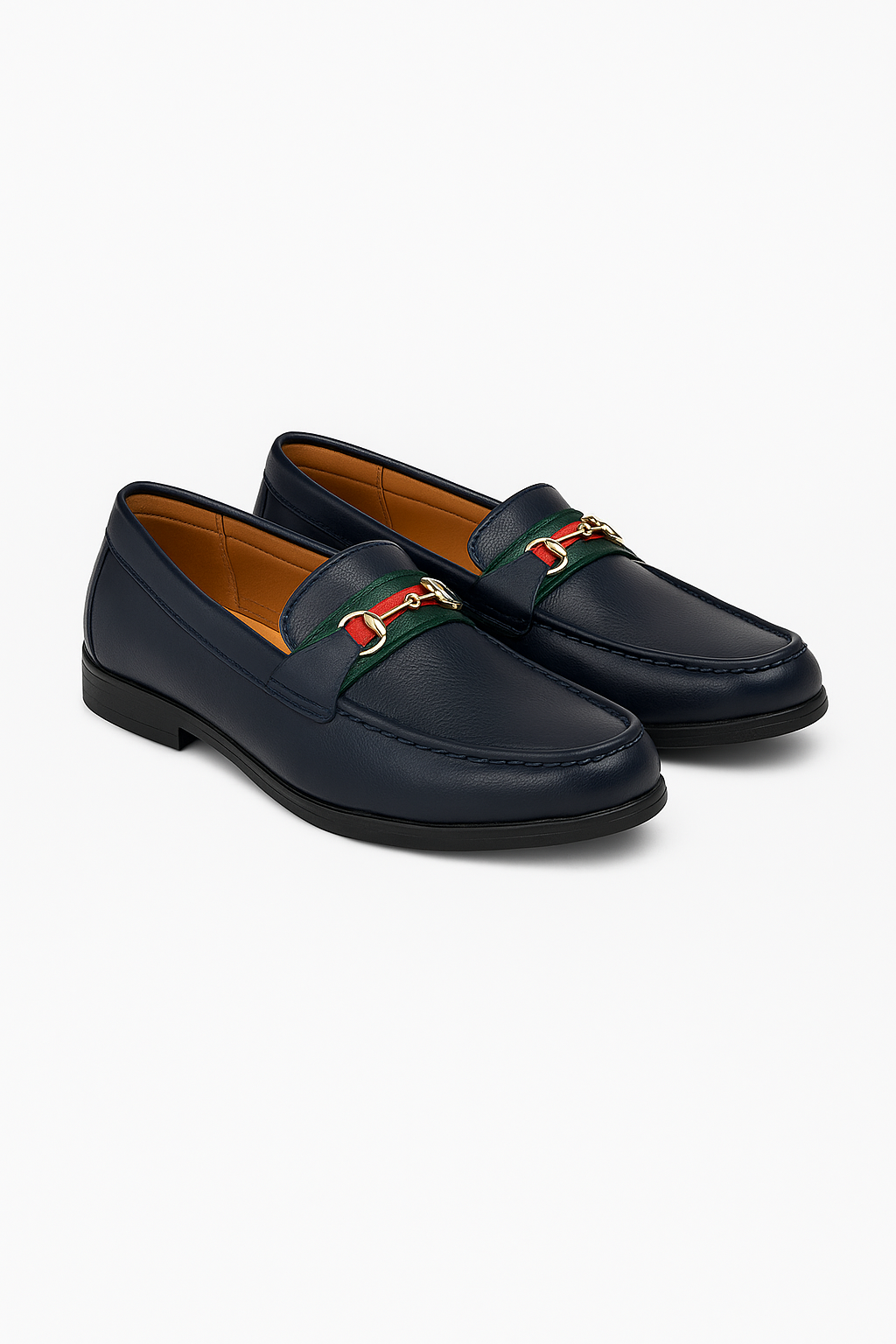 Boys Gold Horsebit Loafer Shoes - Navy Pair Side Picture