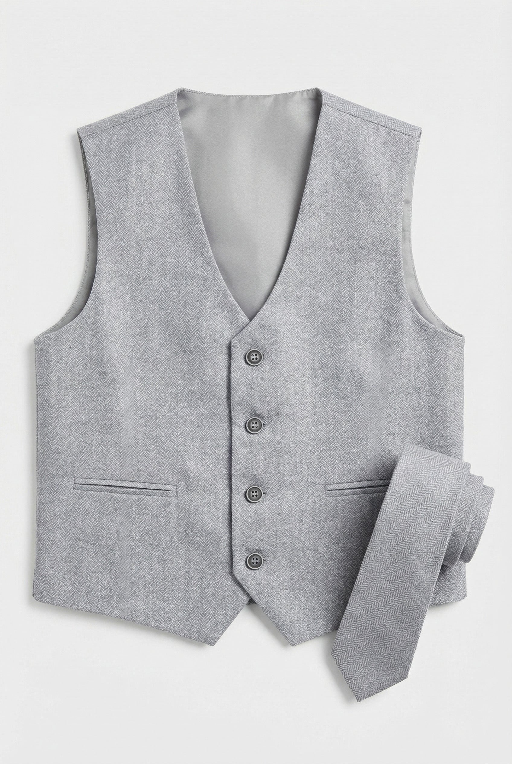 Boys Herringbone Waistcoat Set - Grey