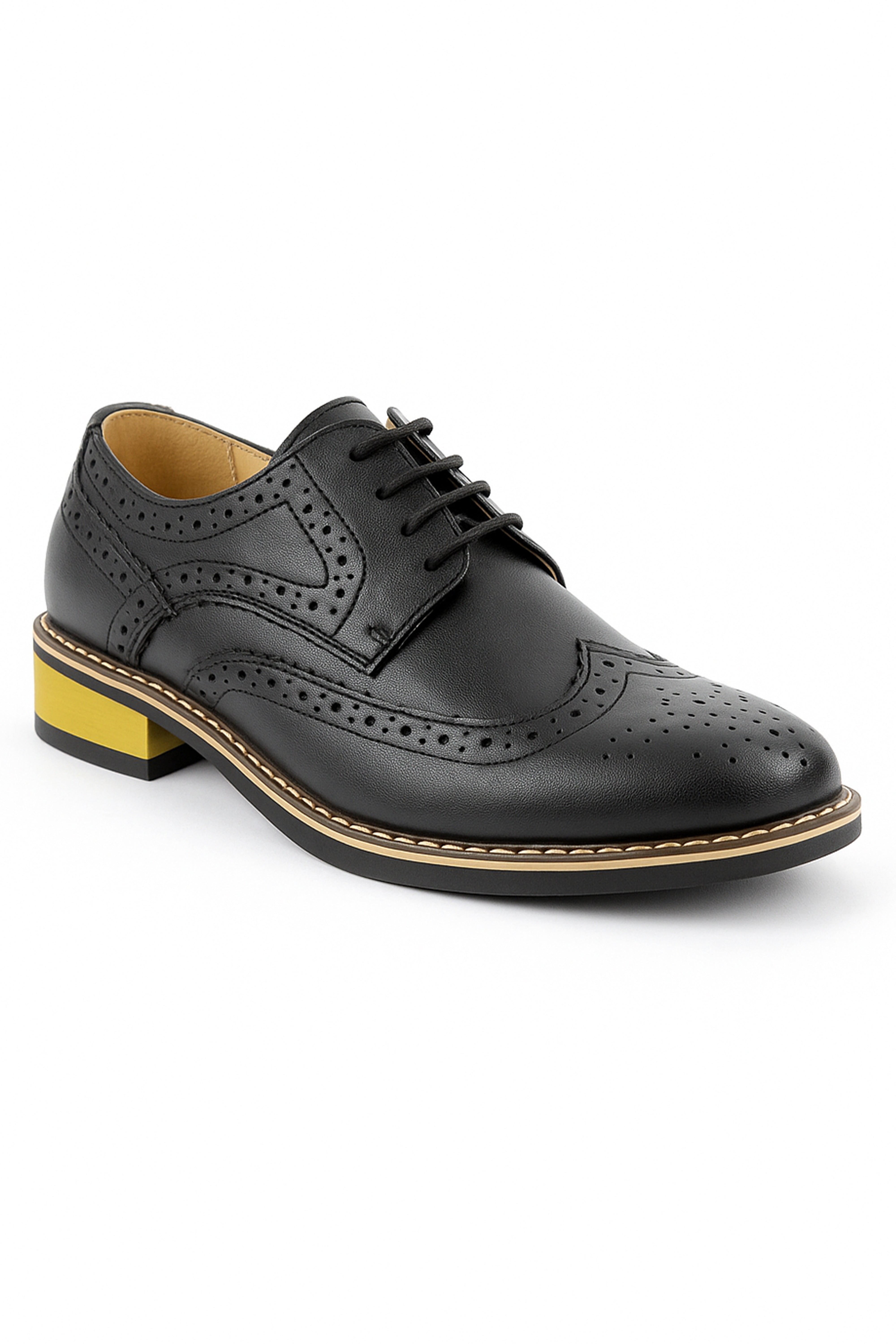 Boys Lace Up Leather Brogue Shoes - Black Side Picture