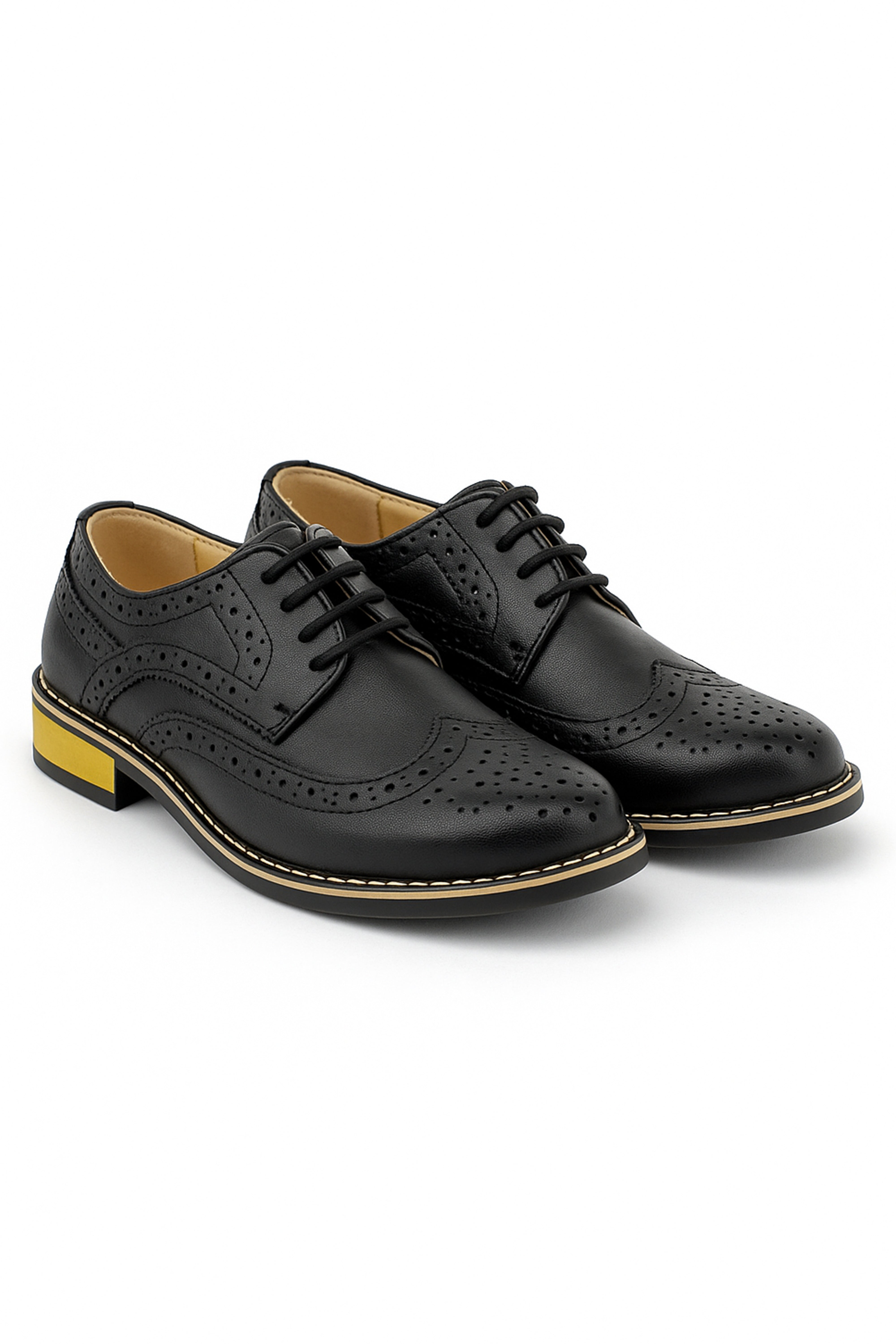 Boys Lace Up Leather Brogue Shoes - Black Side Picture
