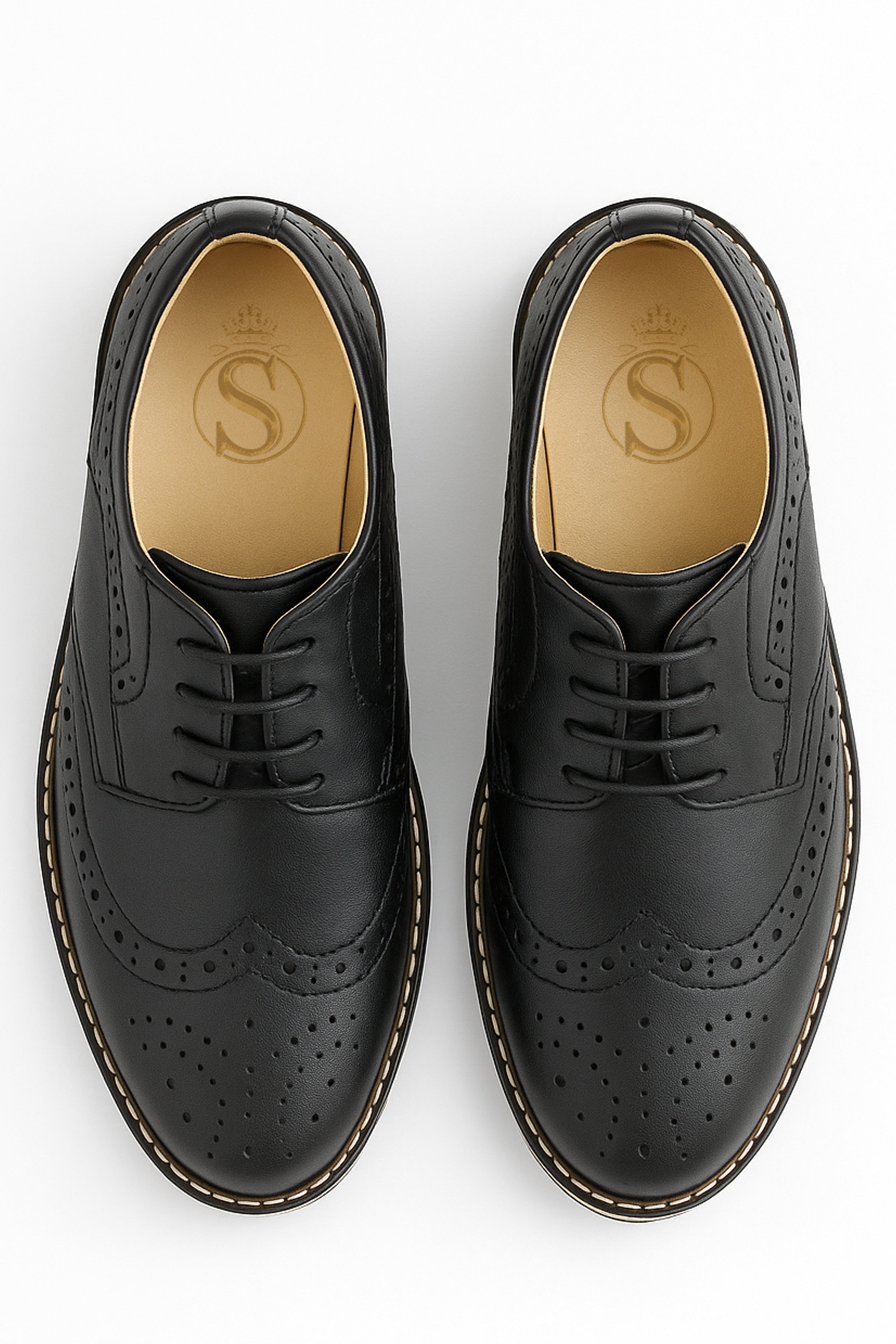 Boys Lace Up Leather Brogue Shoes - Black Front Picture