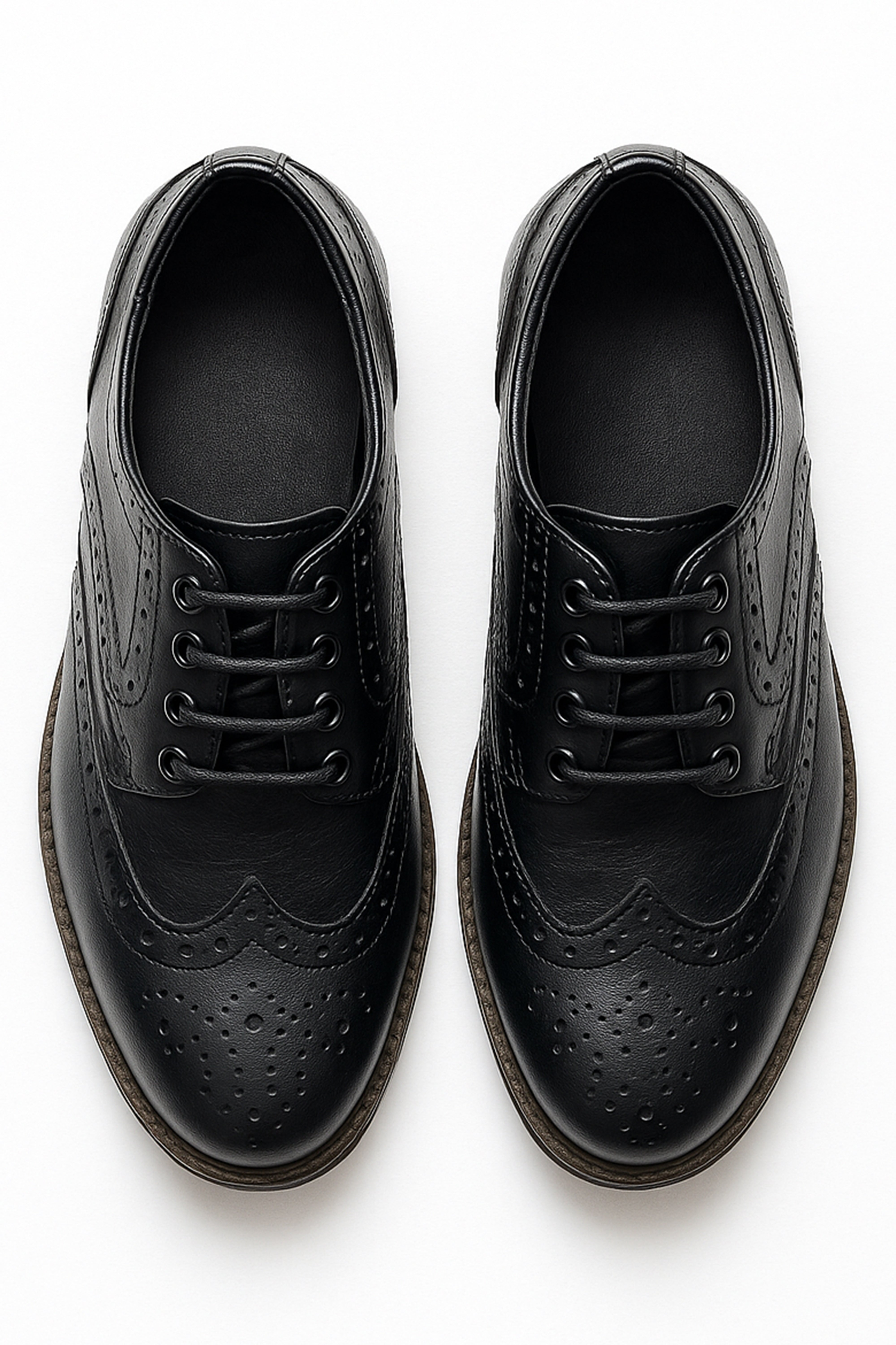 Boys Lace Up Oxford Brogue shoes - RUSSEL - Black Front Picture