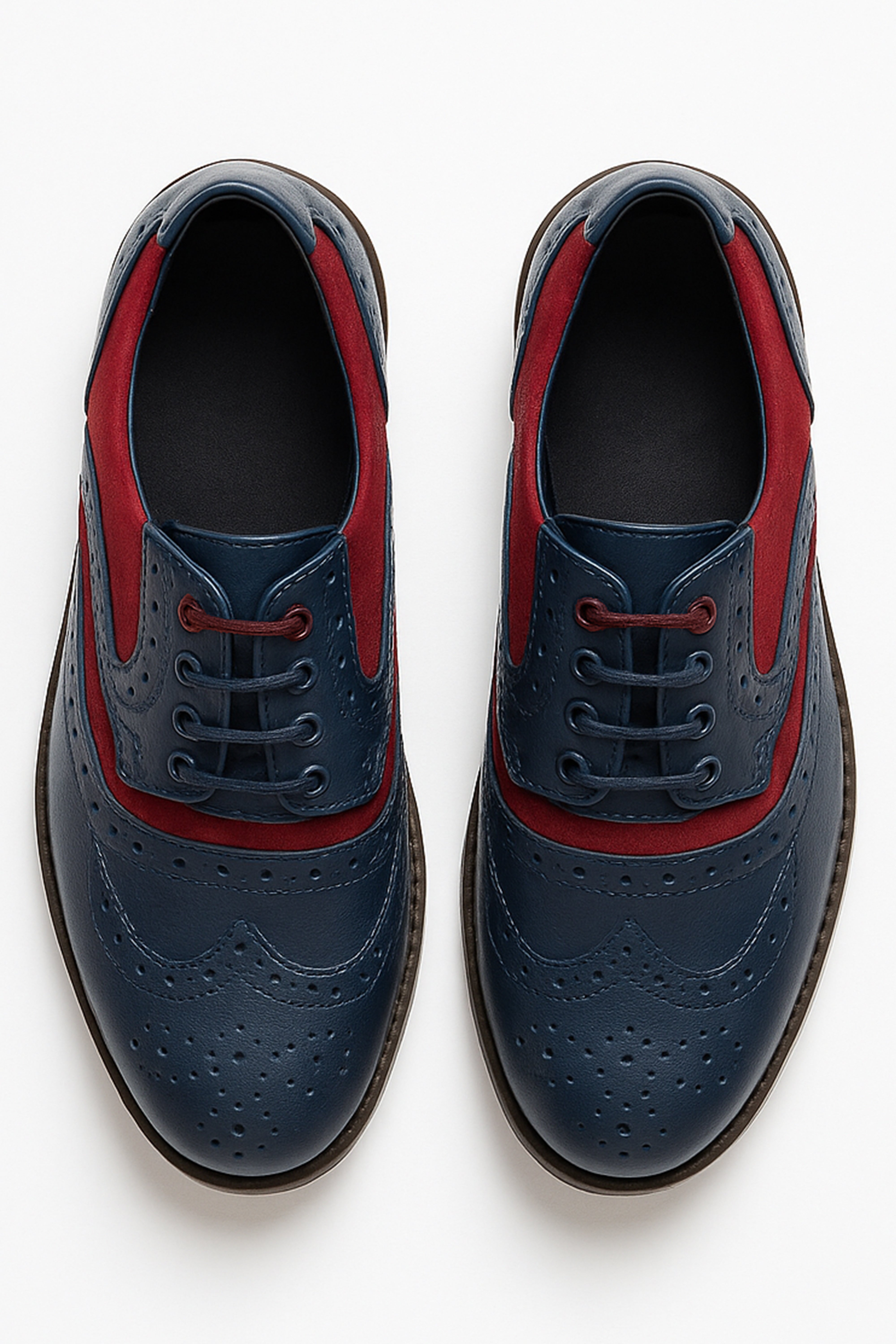 Boys Lace Up Oxford Brogue shoes - RUSSEL - Navy Blue - Red Front Picture