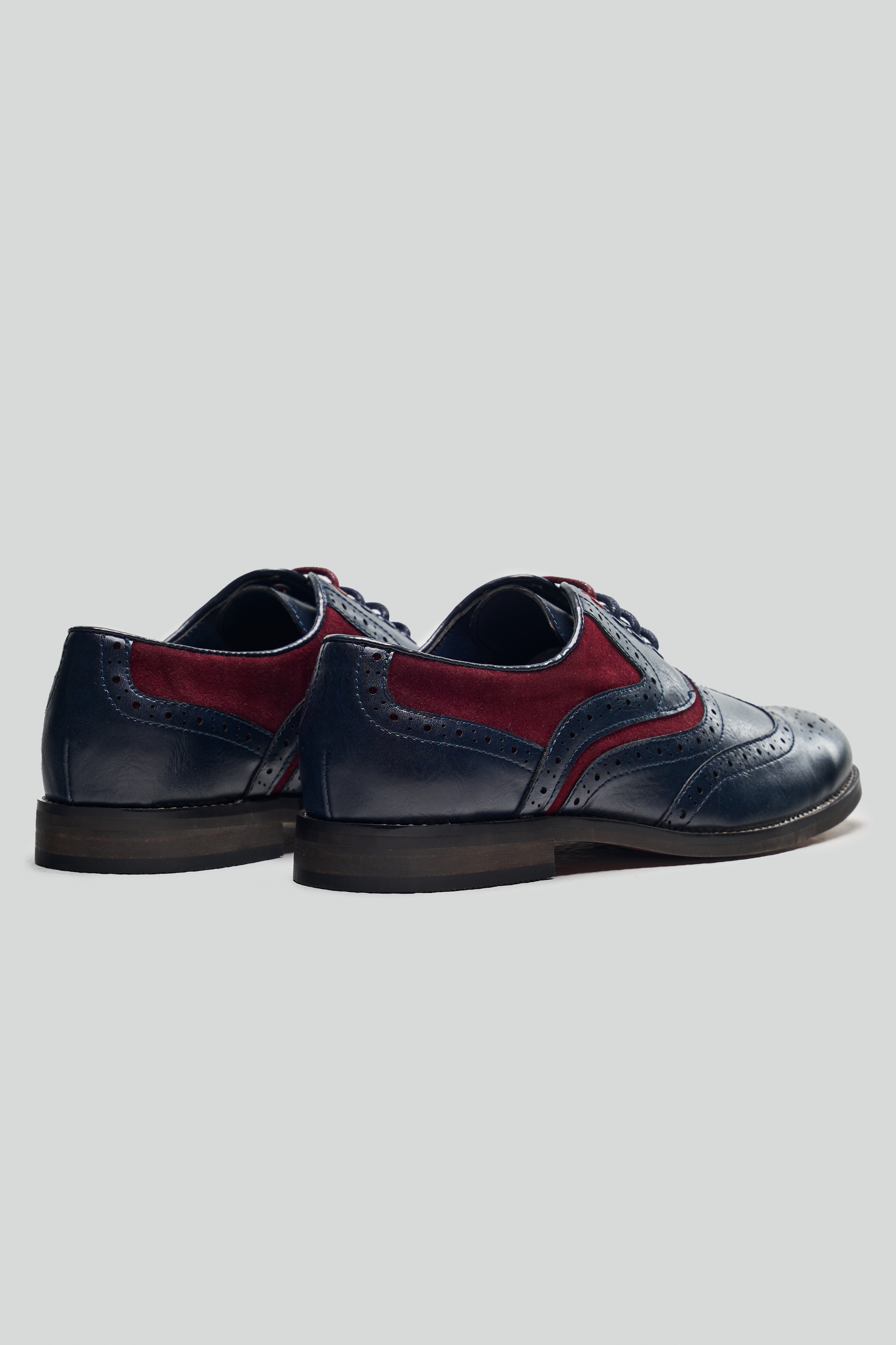 Boys Lace Up Oxford Brogue shoes - RUSSEL - Navy Blue - Red Pair Back Picture