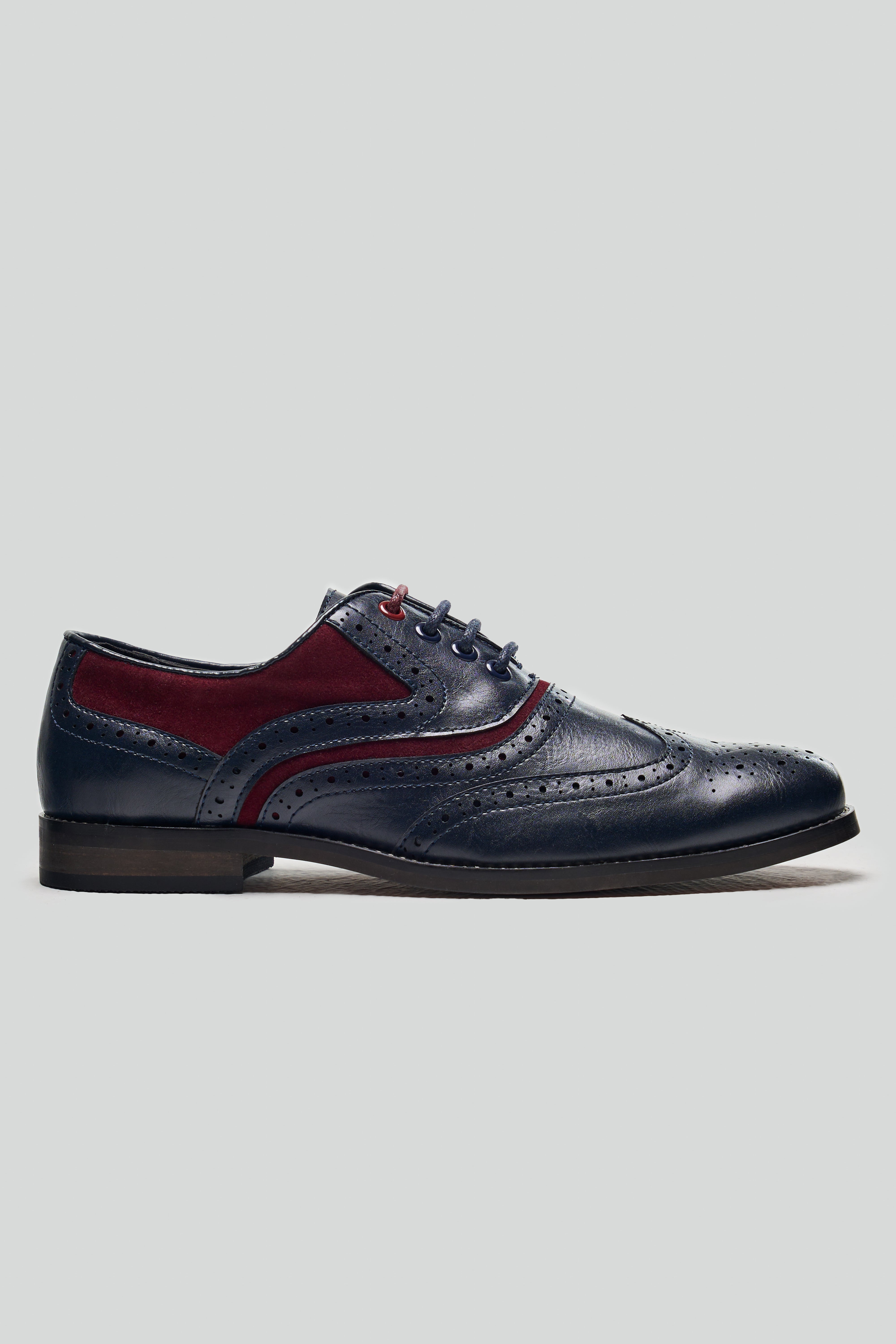 Boys Lace Up Oxford Brogue shoes - RUSSEL - Navy Blue - Red