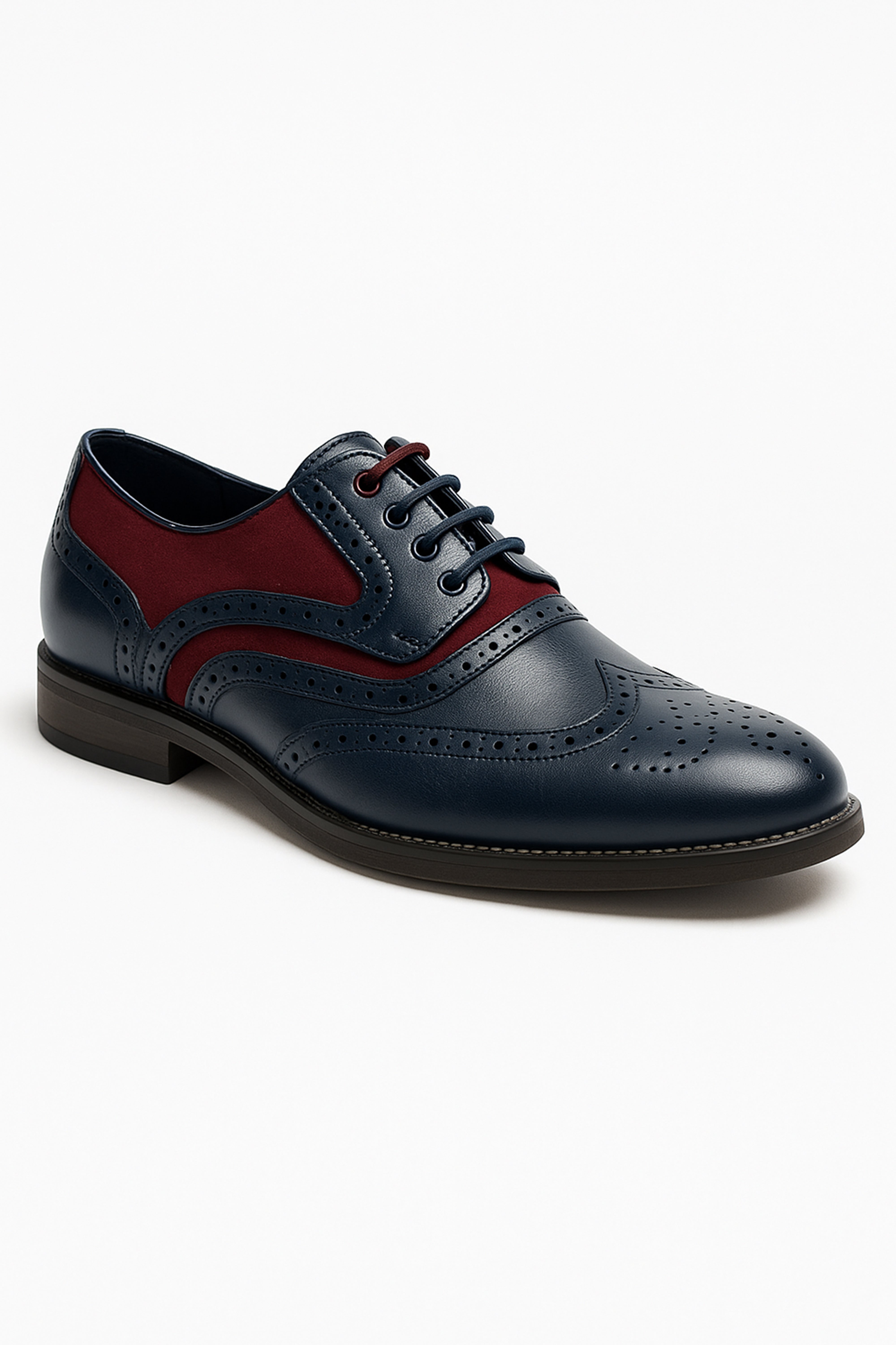Boys Lace Up Oxford Brogue shoes - RUSSEL - Navy Blue - Red Side Picture