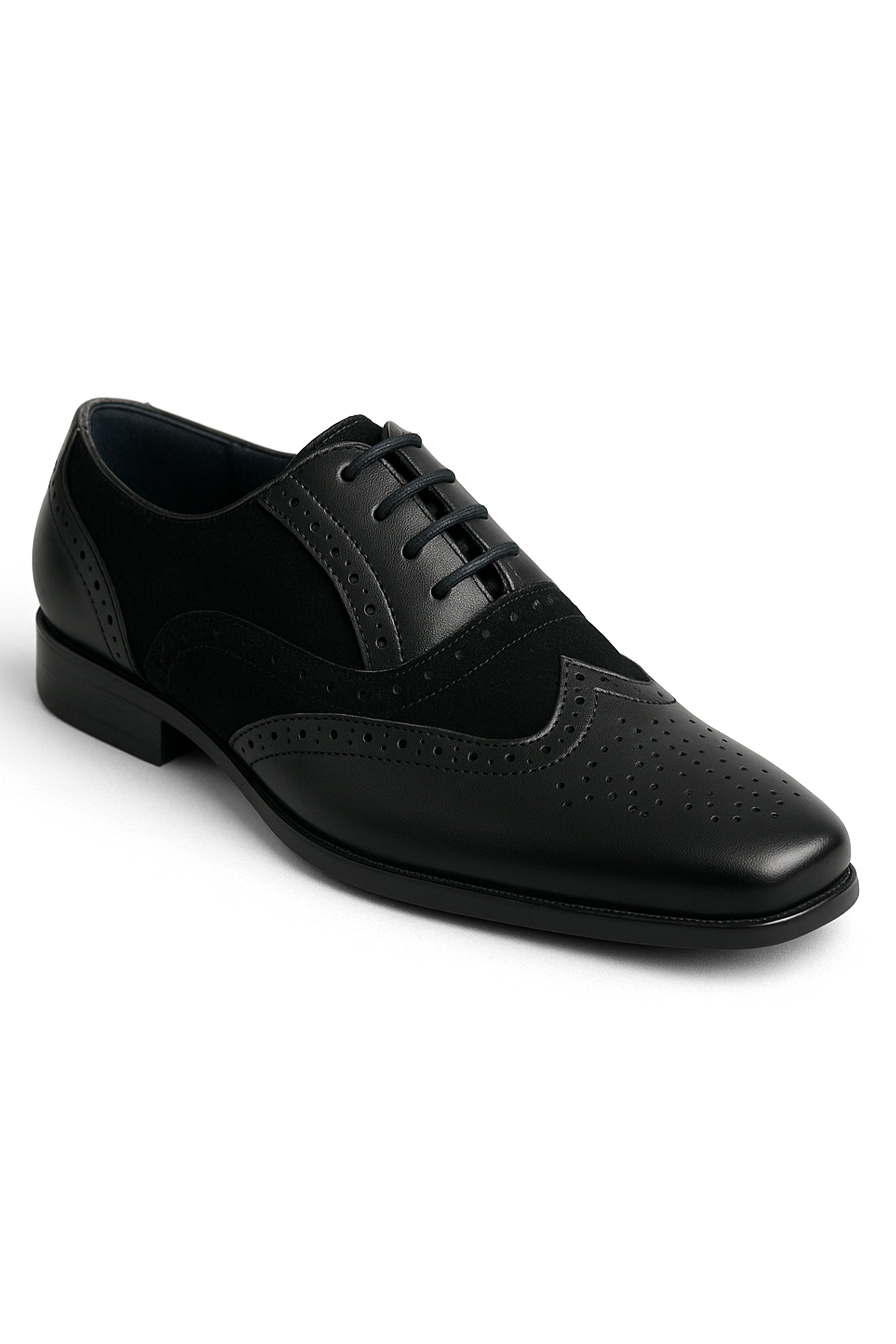 Boys Lace Up Oxford Wingtip Shoes - CHESTER Black - Black Side Picture