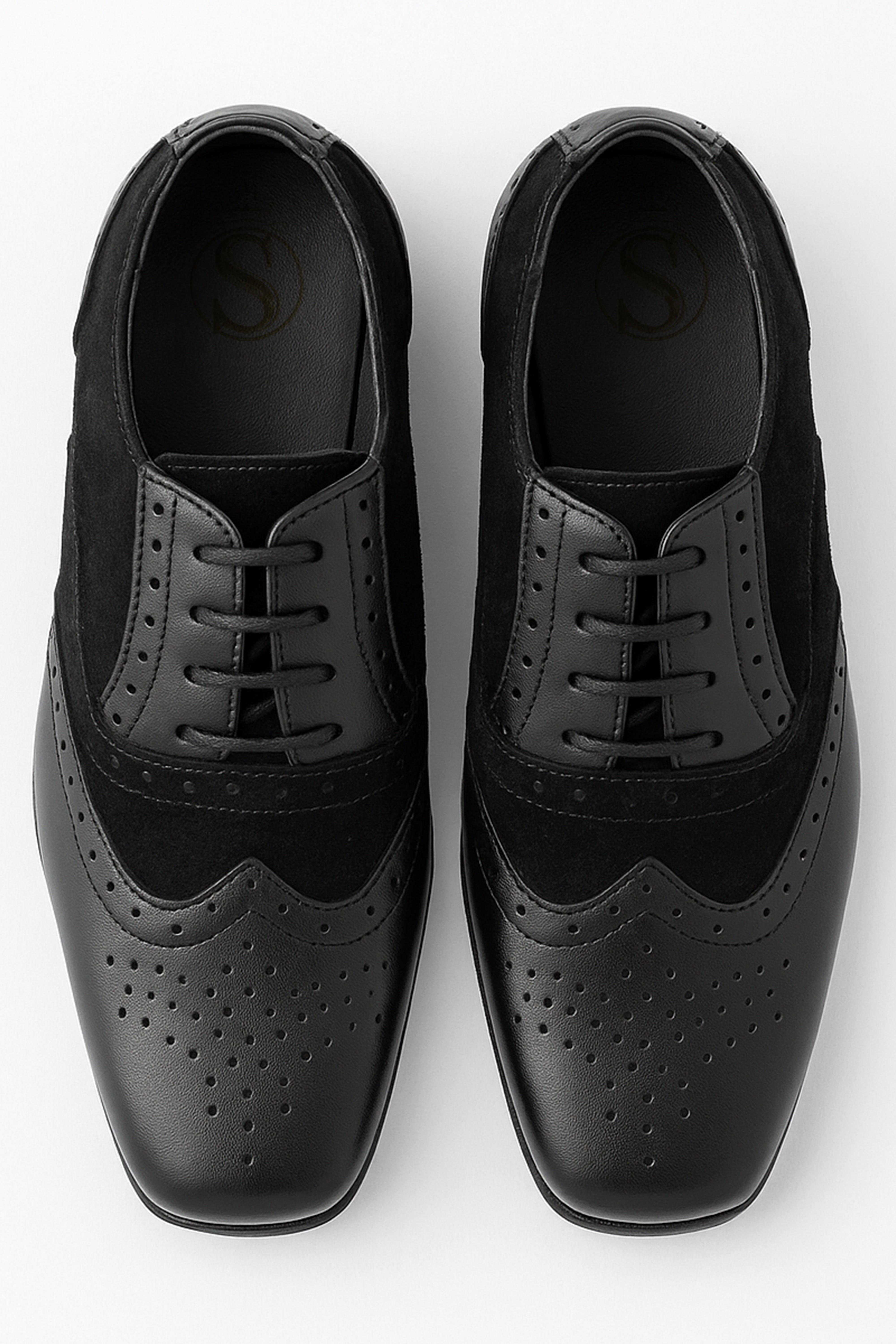 Boys Lace Up Oxford Wingtip Shoes - CHESTER Black - Black Front Picture