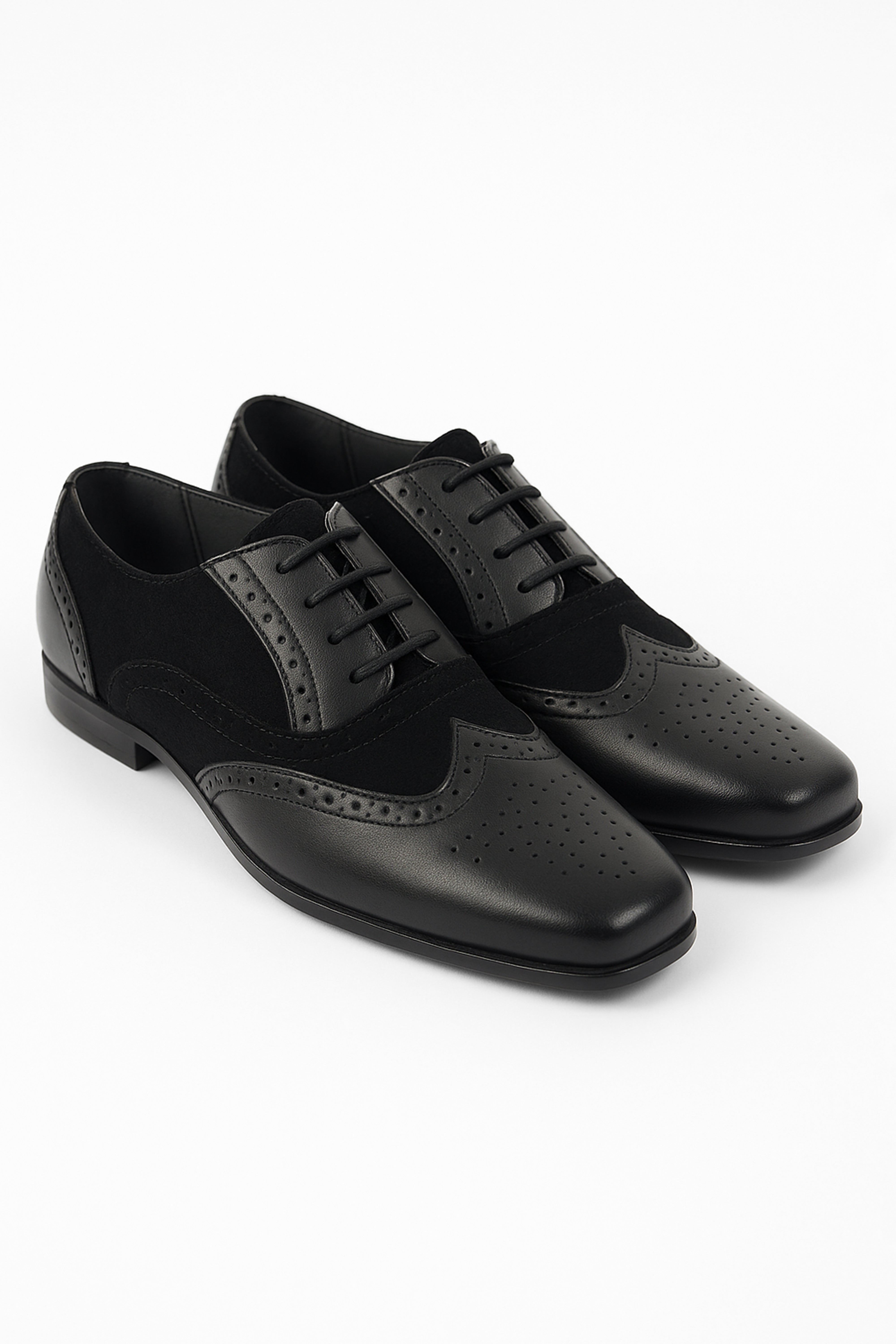 Boys Lace Up Oxford Wingtip Shoes - CHESTER Black - Black Pair Side Picture