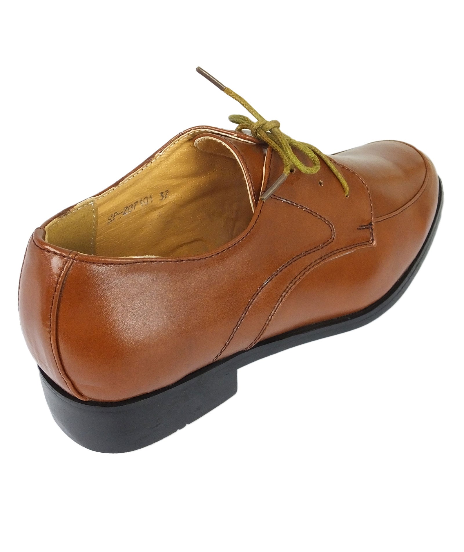 Boys Lace Up Patent Derby Shoes - Brown