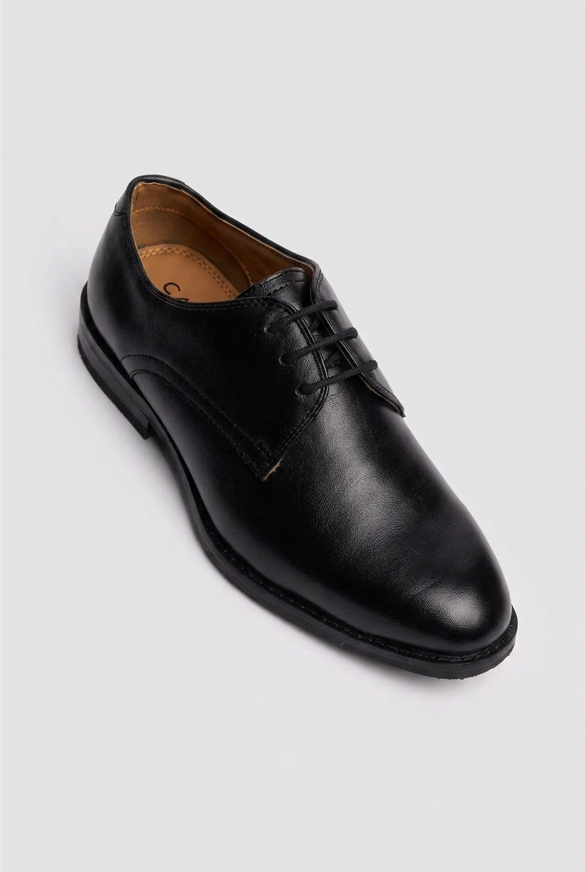 Boys Leather Lace Up Derby Dress Shoes - Black
