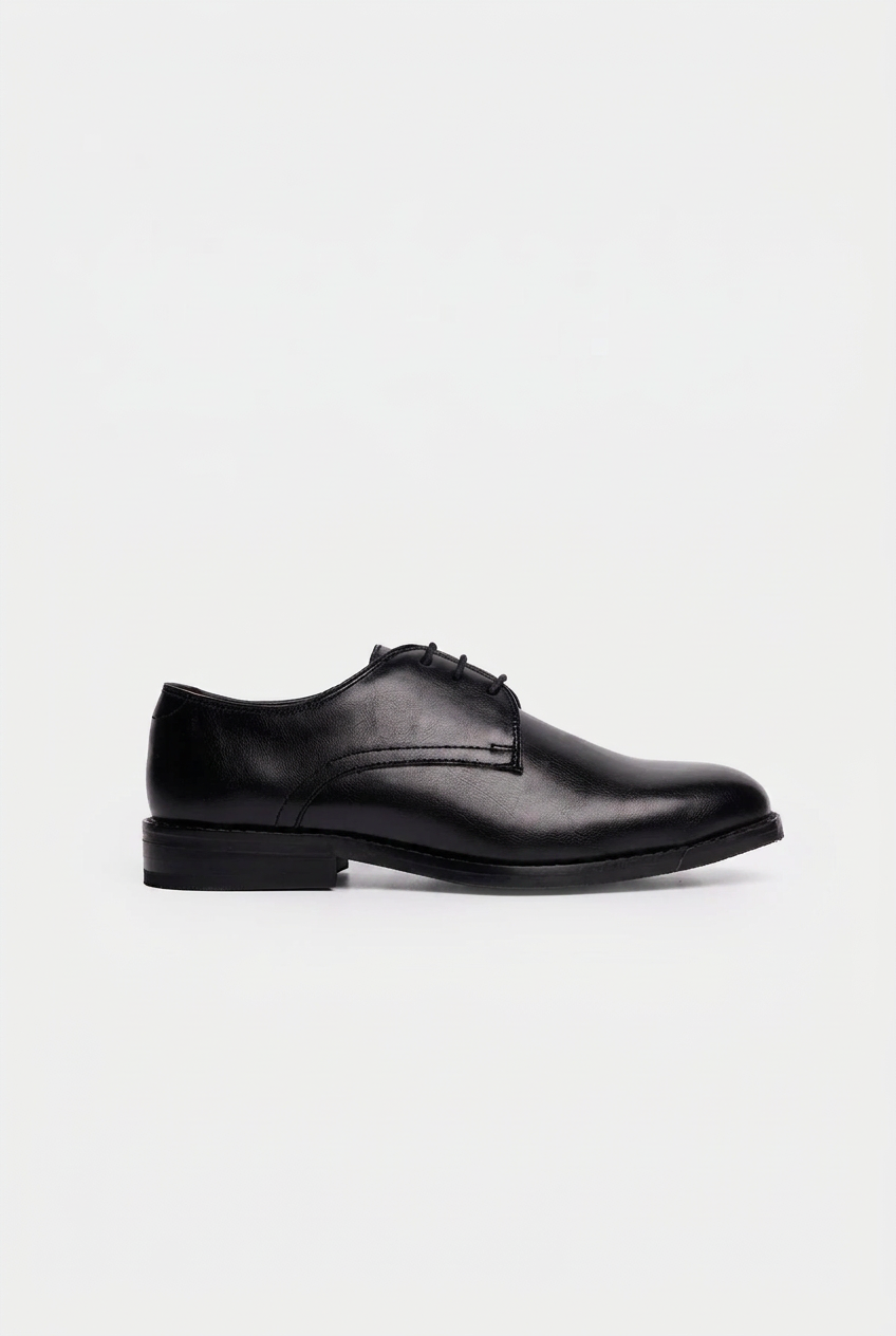 Boys Leather Lace Up Derby Dress Shoes - Black