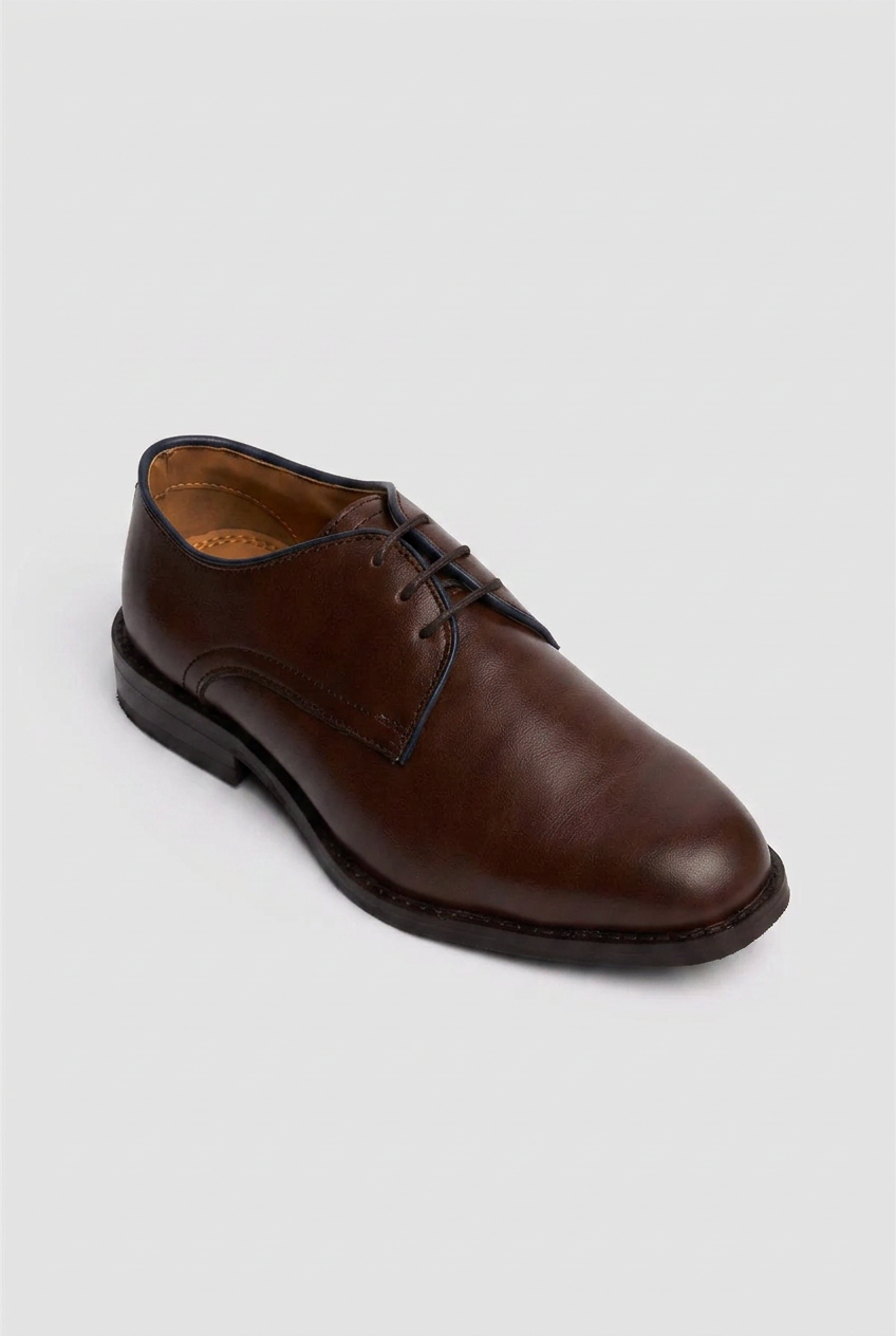 Boys Leather Lace Up Derby Dress Shoes - Brown
