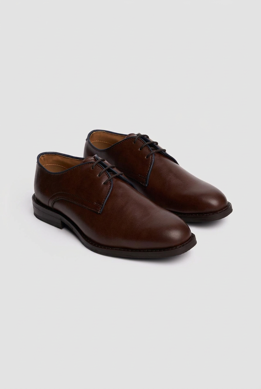 Boys Leather Lace Up Derby Dress Shoes - Brown