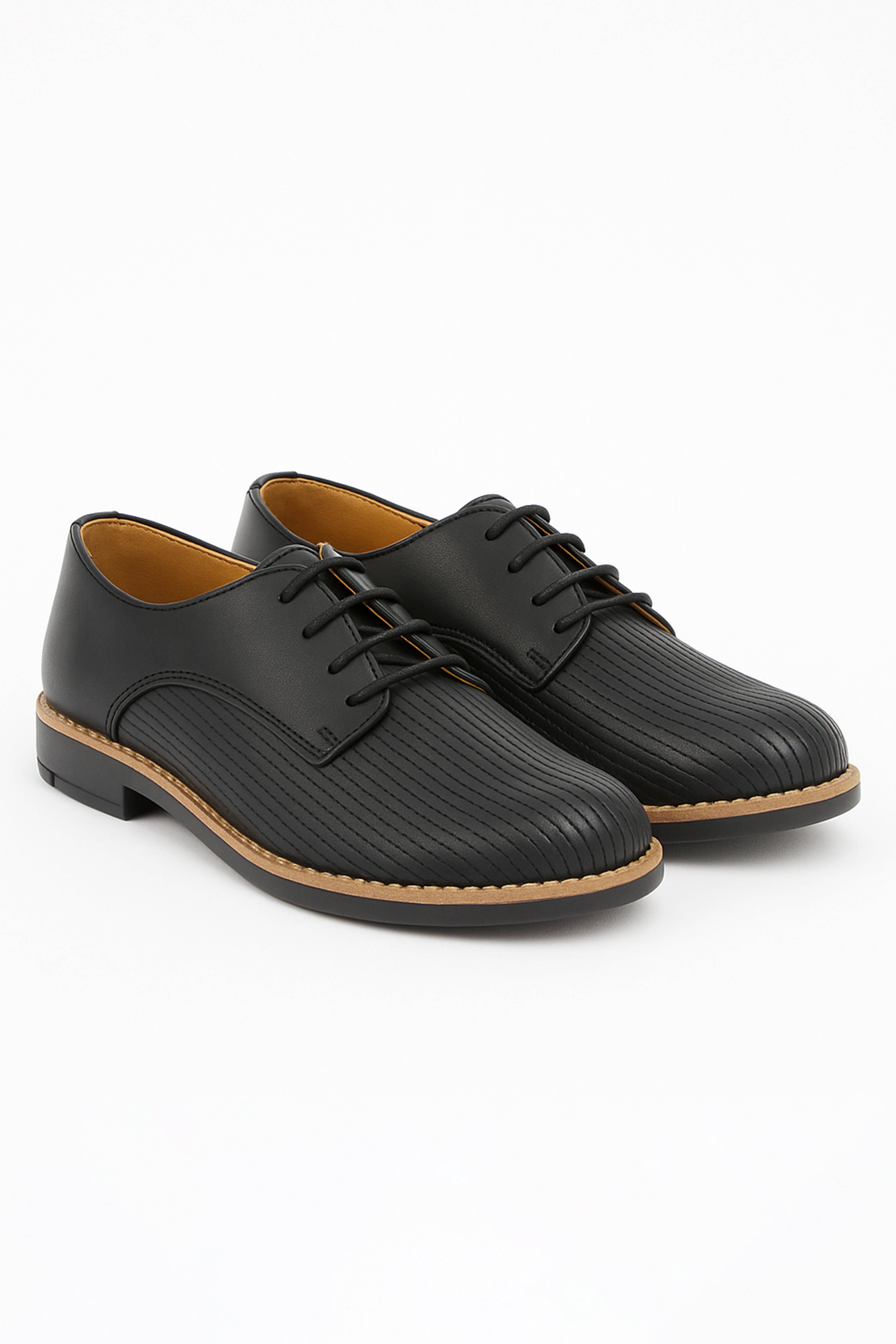 Boys Leather Lace Up Formal Shoes - Black Pair Side Picture