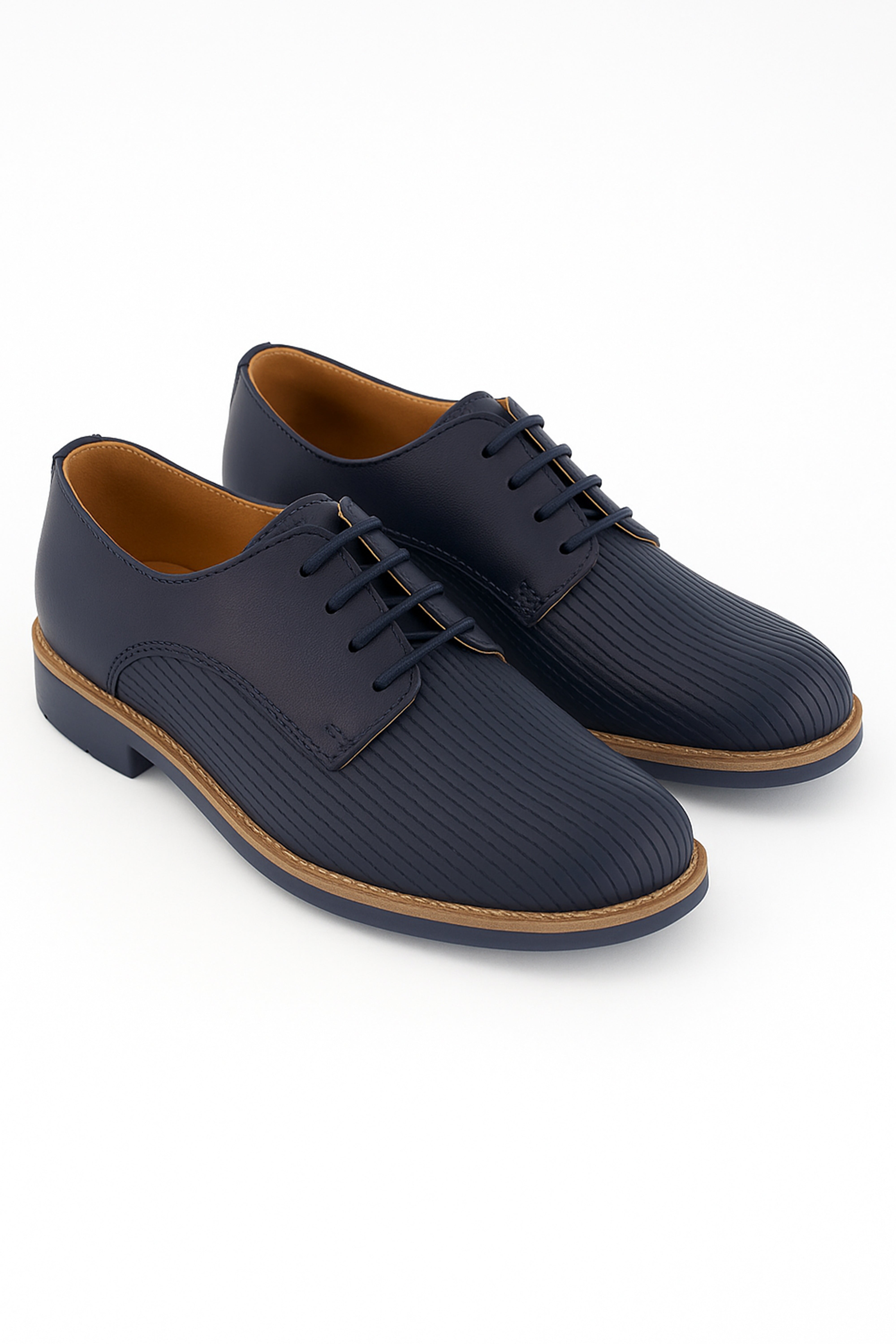 Boys Leather Lace Up Formal Shoes - Navy Blue Pair Side Picture