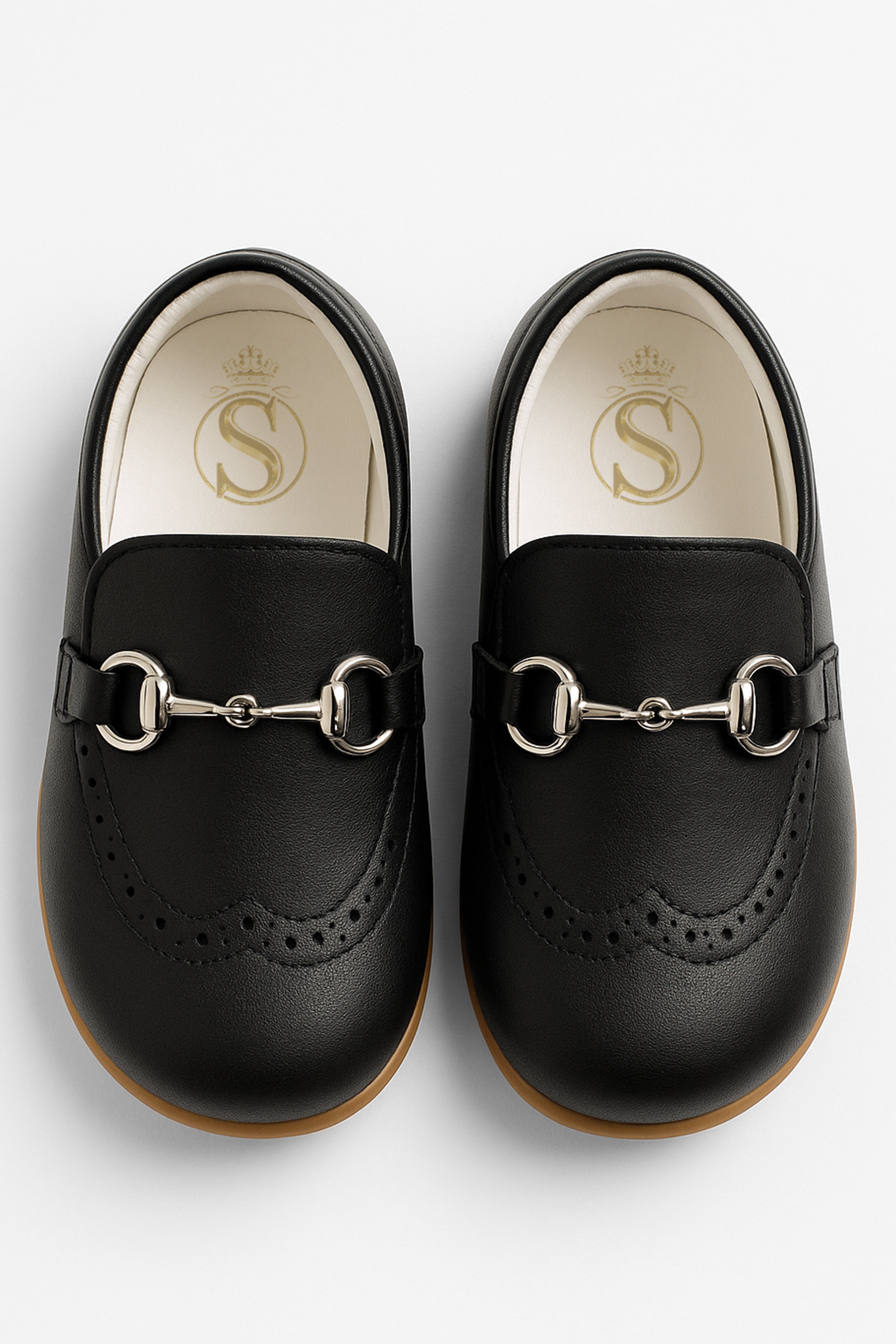 Boys Leather Moccasin Loafers with Silver Horsebit - Black Front Picture