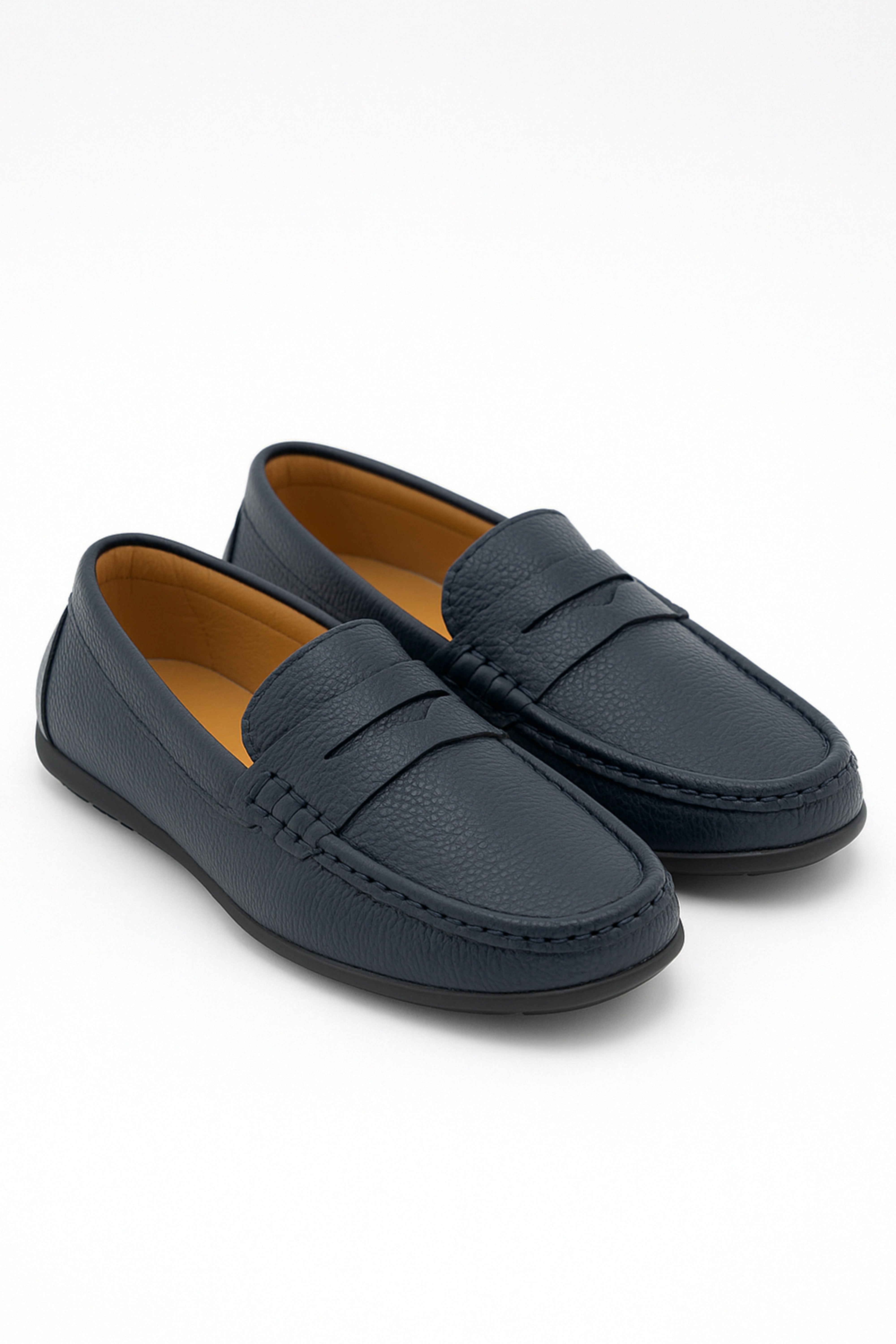 Boys Leather Penny Loafer - HUGO - Navy Blue Pair Side Picture